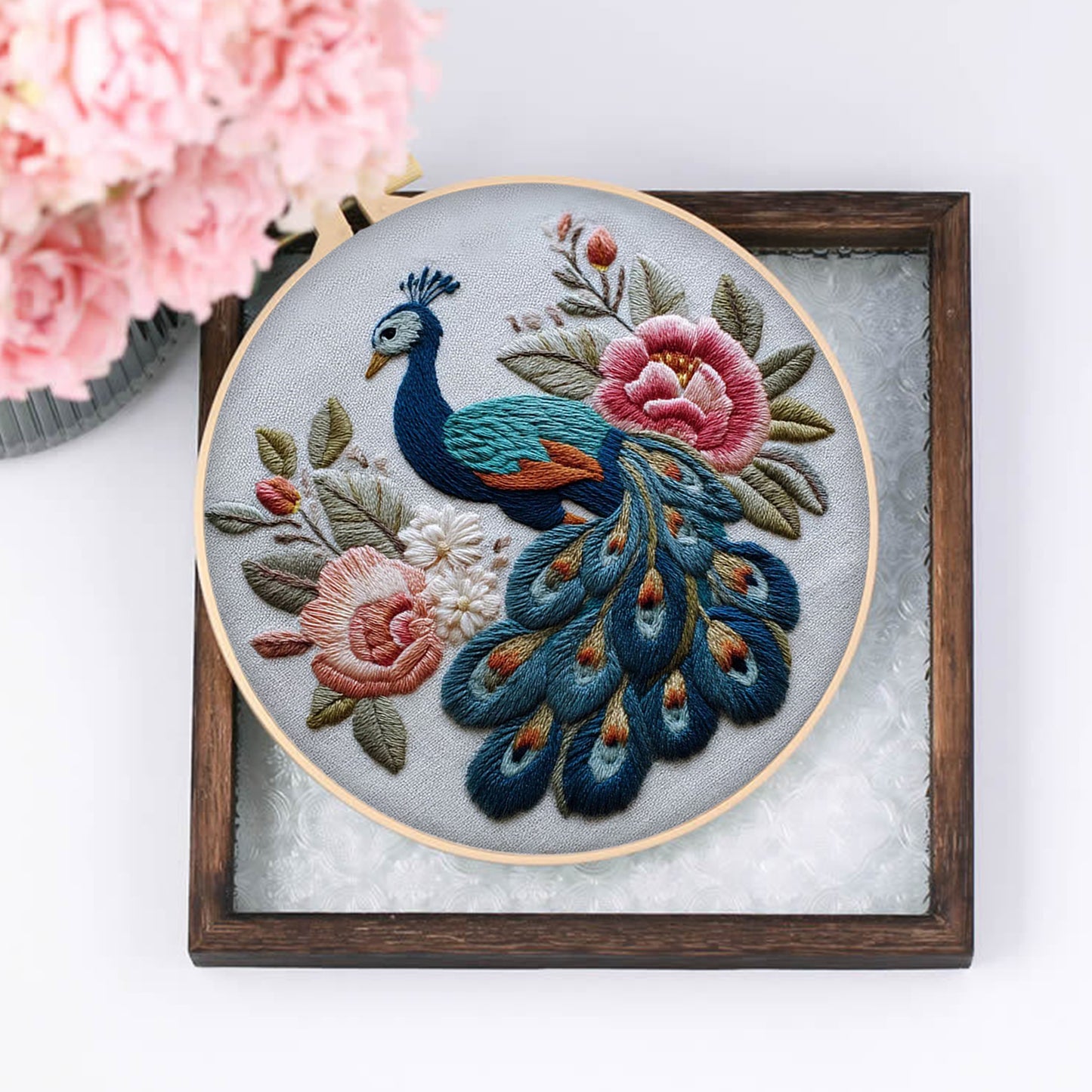4PCS Peerless Elegance - DIY Embroidery Cross Stitch Kit with Pattern Cotton Threads Needles Hoop 25x25CM/9.84x9.84in