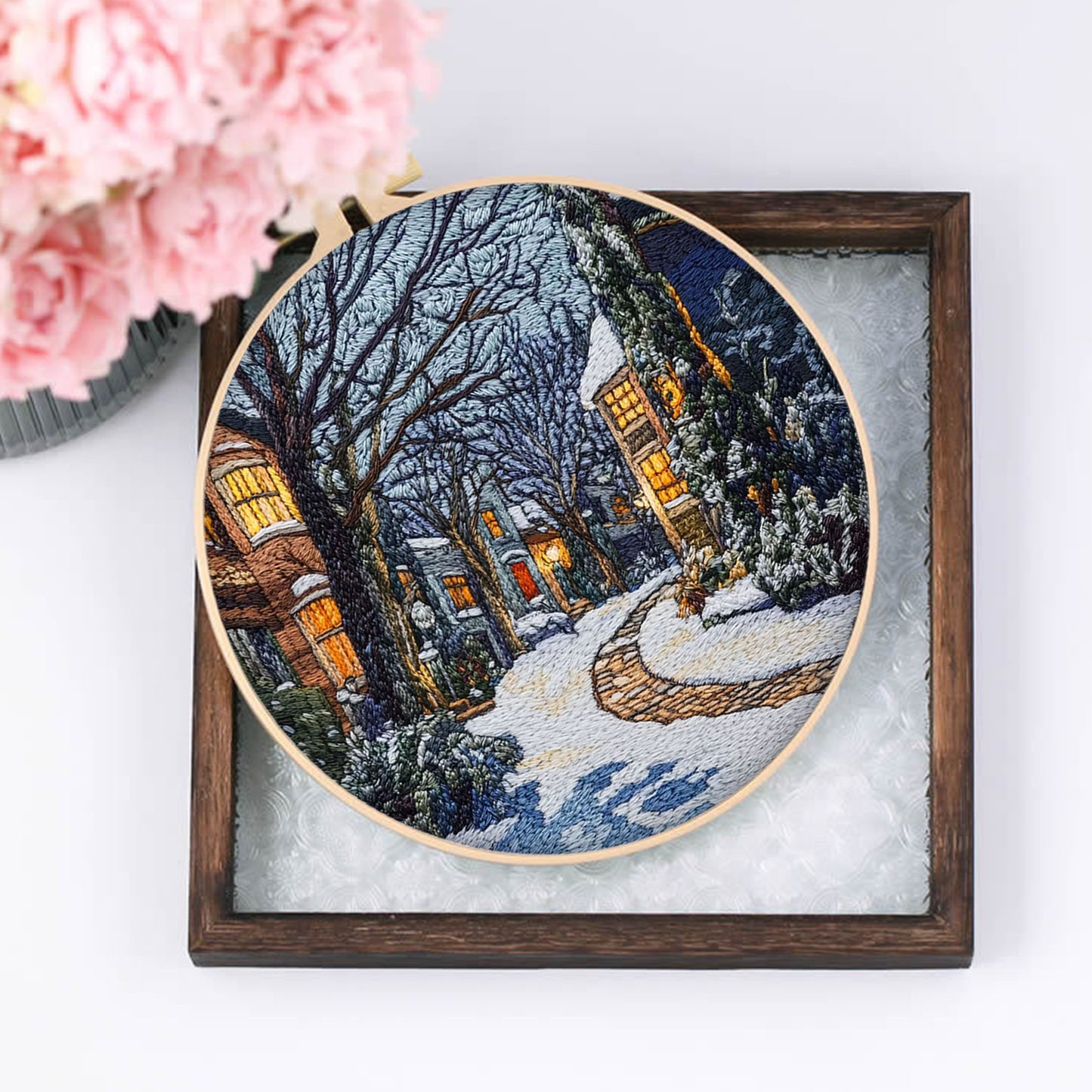 4PCS Four Seasons - DIY Embroidery Cross Stitch Kit with Pattern Cotton Threads Needles Hoop 25x25CM/9.84x9.84in