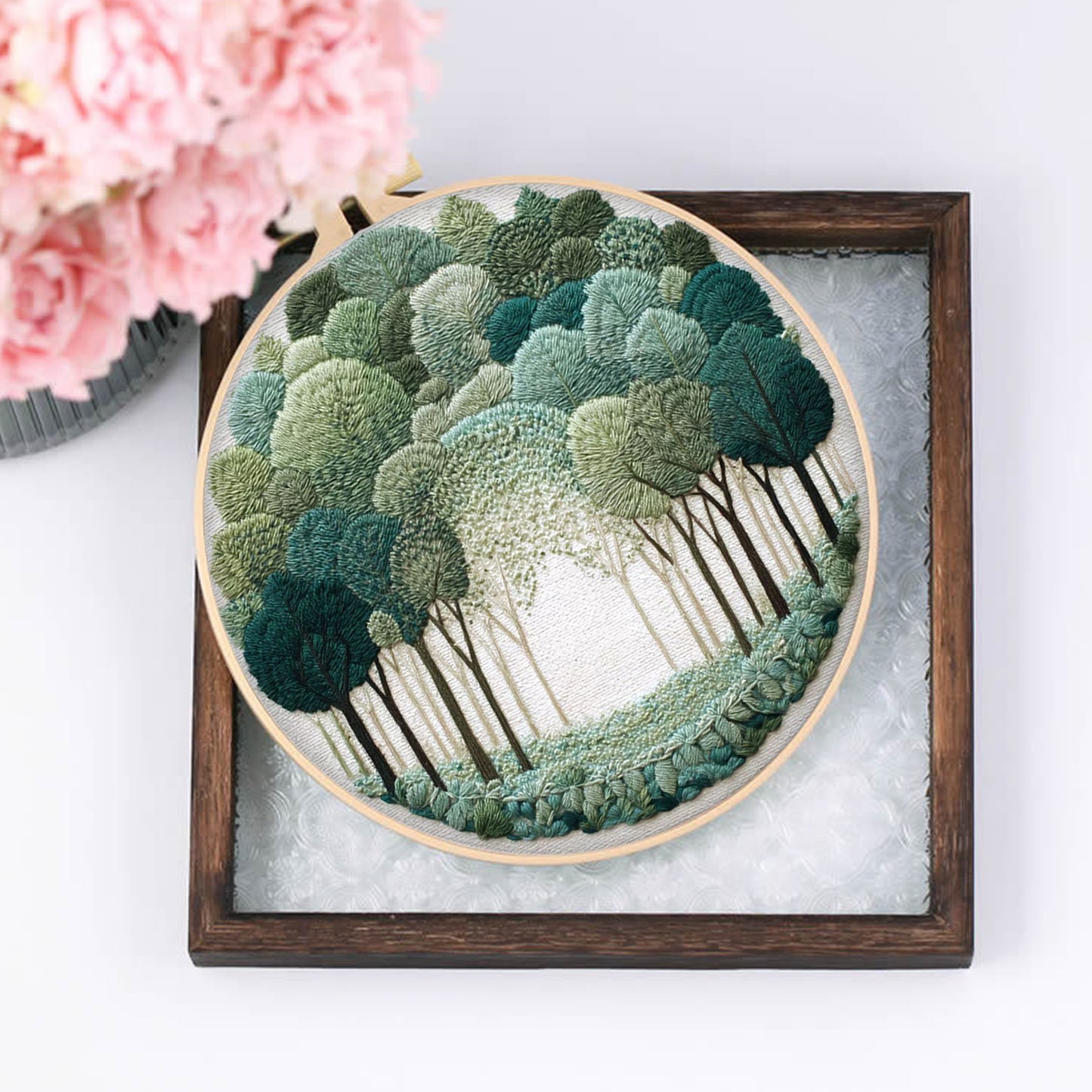 4PCS Scenery - DIY Embroidery Cross Stitch Kit with Pattern Cotton Threads Needles Hoop 25x25CM/9.84x9.84in