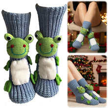 Load image into Gallery viewer, Long Stocking Stuffers Socks Chunky Knit Floor Slipper Sock (Dull Blue Frog)