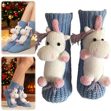 Load image into Gallery viewer, Long Stocking Stuffers Socks Chunky Knit Floor Slipper Sock (Light Blue Unicorn)