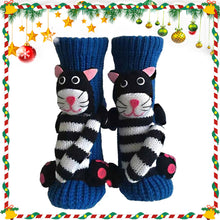Load image into Gallery viewer, Long Stocking Stuffers Socks Chunky Knit Floor Slipper Sock Christmas (Blue Cat)