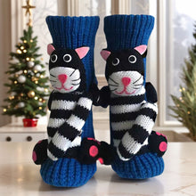 Load image into Gallery viewer, Long Stocking Stuffers Socks Chunky Knit Floor Slipper Sock Christmas (Blue Cat)
