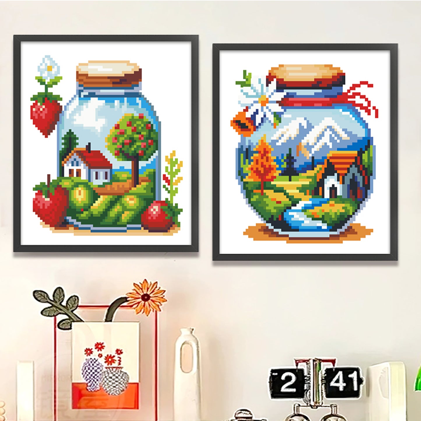 Glass Bottle Scenery - Partial 11CT Stamped Cross Stitch 15x17CM - Huacan