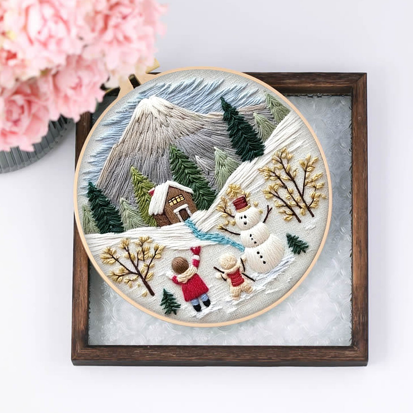 4PCS Christmas - DIY Embroidery Cross Stitch Kit with Pattern Cotton Threads Needles Hoop 30x30CM/11.81x11.81in