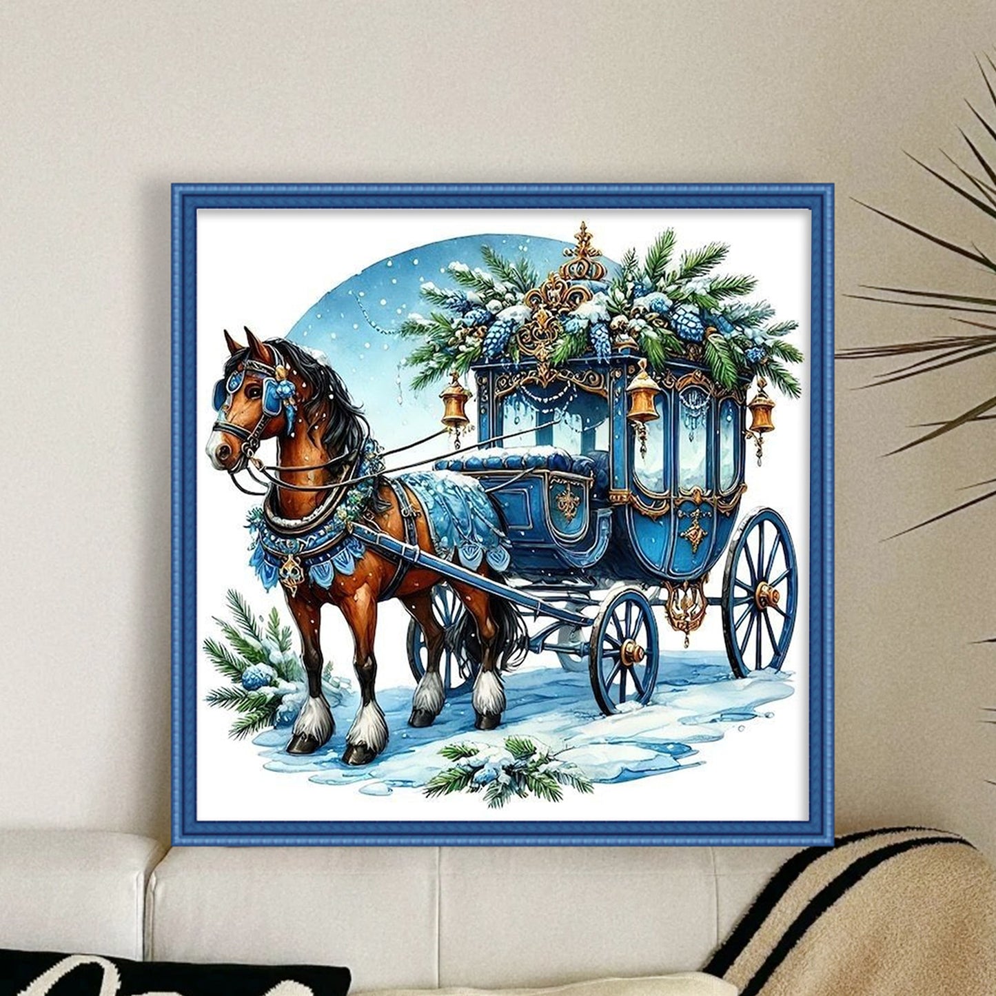 Christmas Carriage - Full 11CT Stamped Cross Stitch 40x40CM - Huacan
