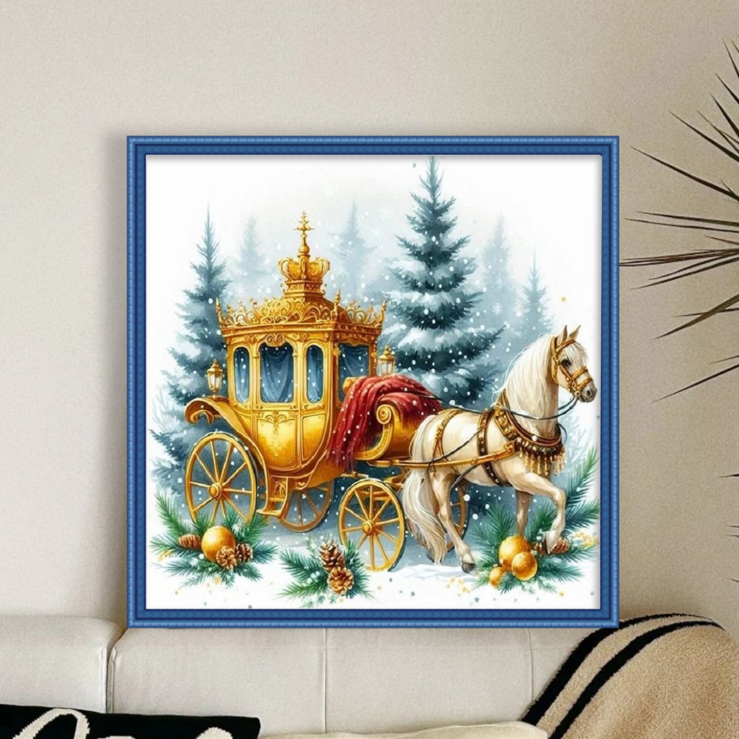 Christmas Carriage - Full 11CT Stamped Cross Stitch 40x40CM - Huacan