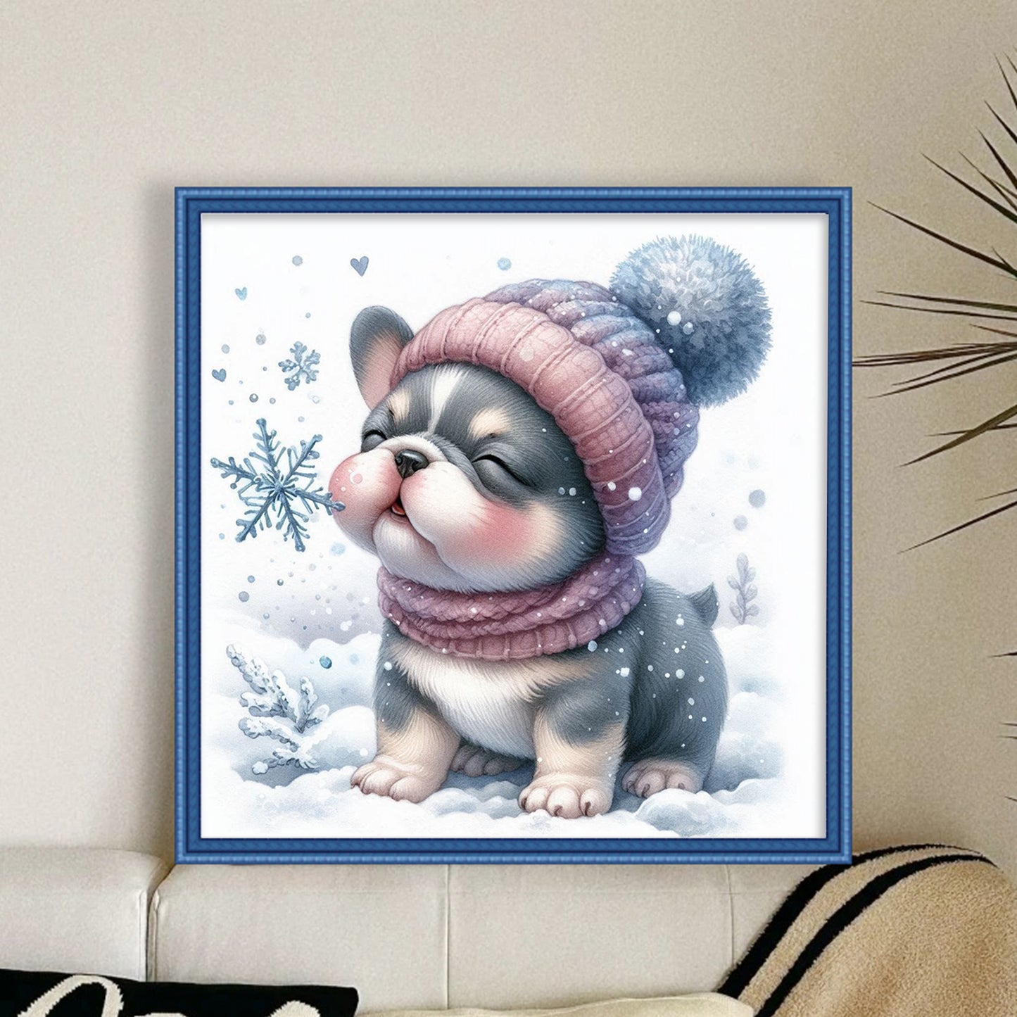 Christmas Dog - Full 11CT Stamped Cross Stitch 40x40CM - Yishu