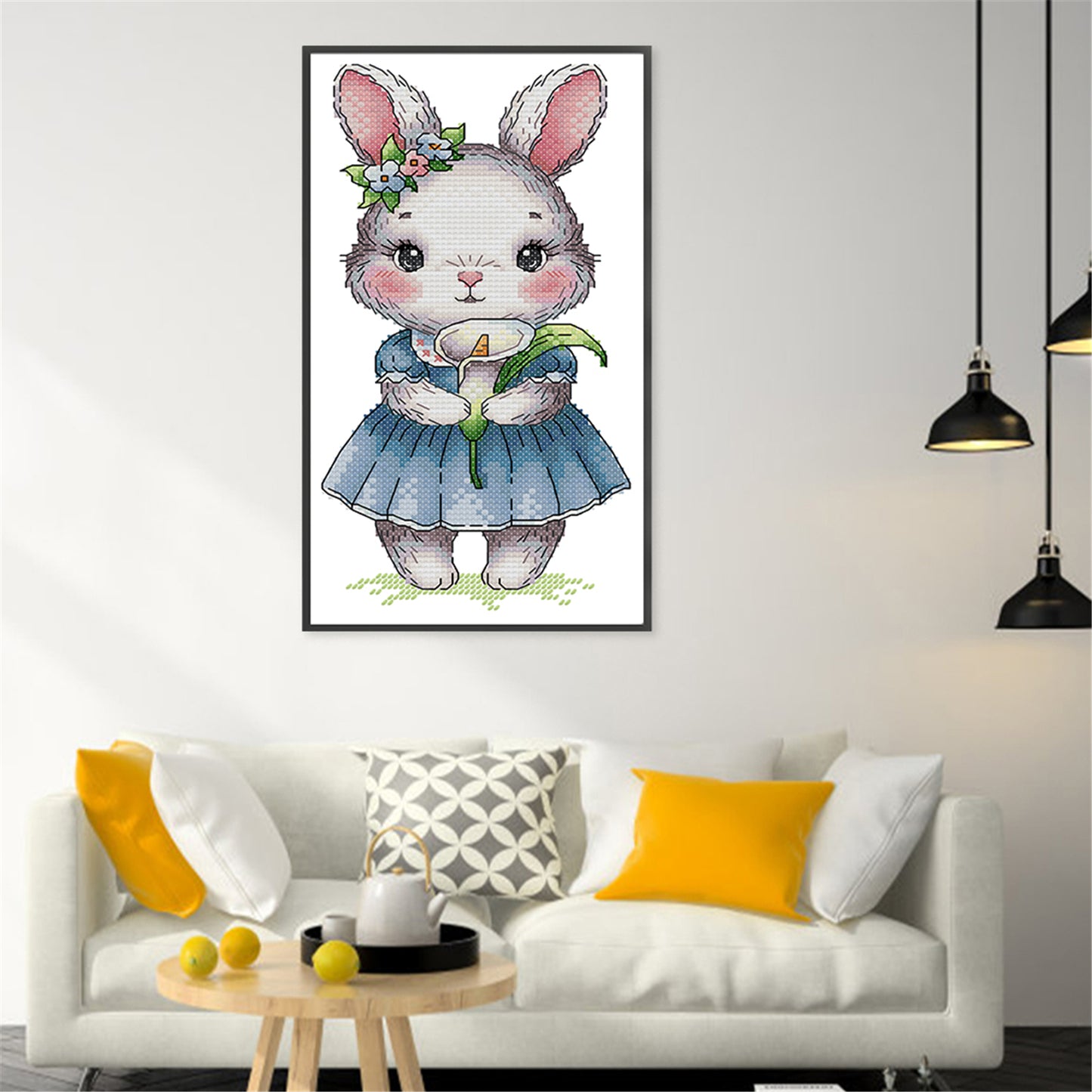 Rabbit And Calla Lily - Full 14CT Stamped Cross Stitch 15x27CM - Joy Sunday Backstitch