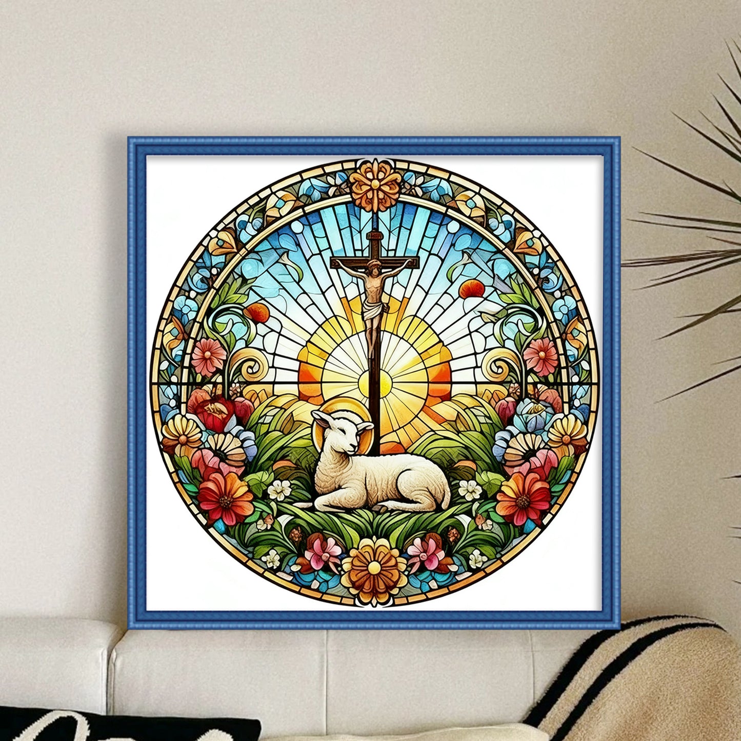 Glass Painting - Cross - Full 14CT Stamped Cross Stitch 40x40CM - Huacan
