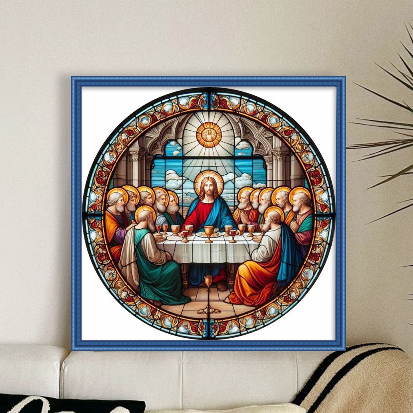 Glass Painting - Jesus - Full 14CT Stamped Cross Stitch 40x40CM - Huacan
