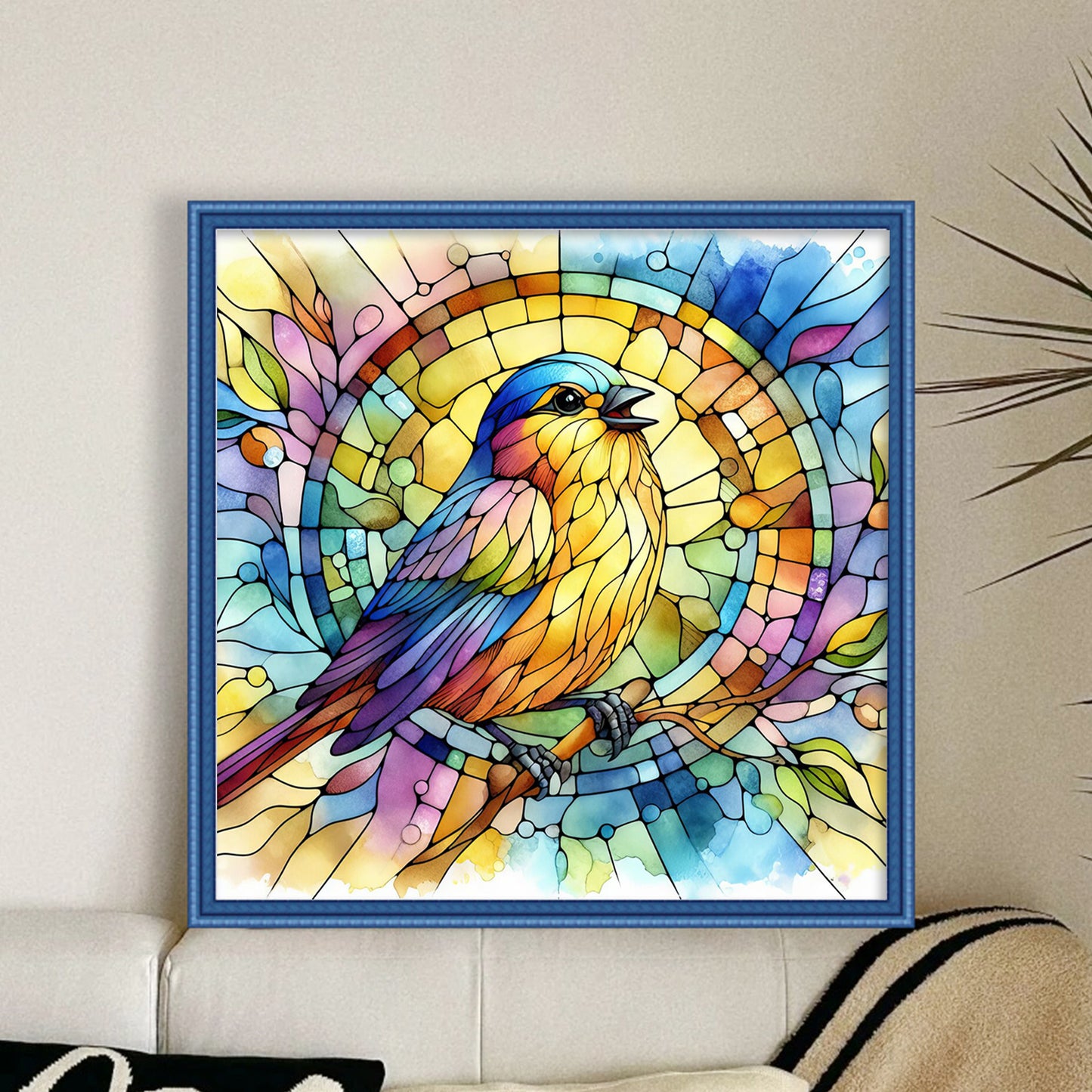 Glass Painting - Bird - Full 11CT Stamped Cross Stitch 40x40CM - Huacan