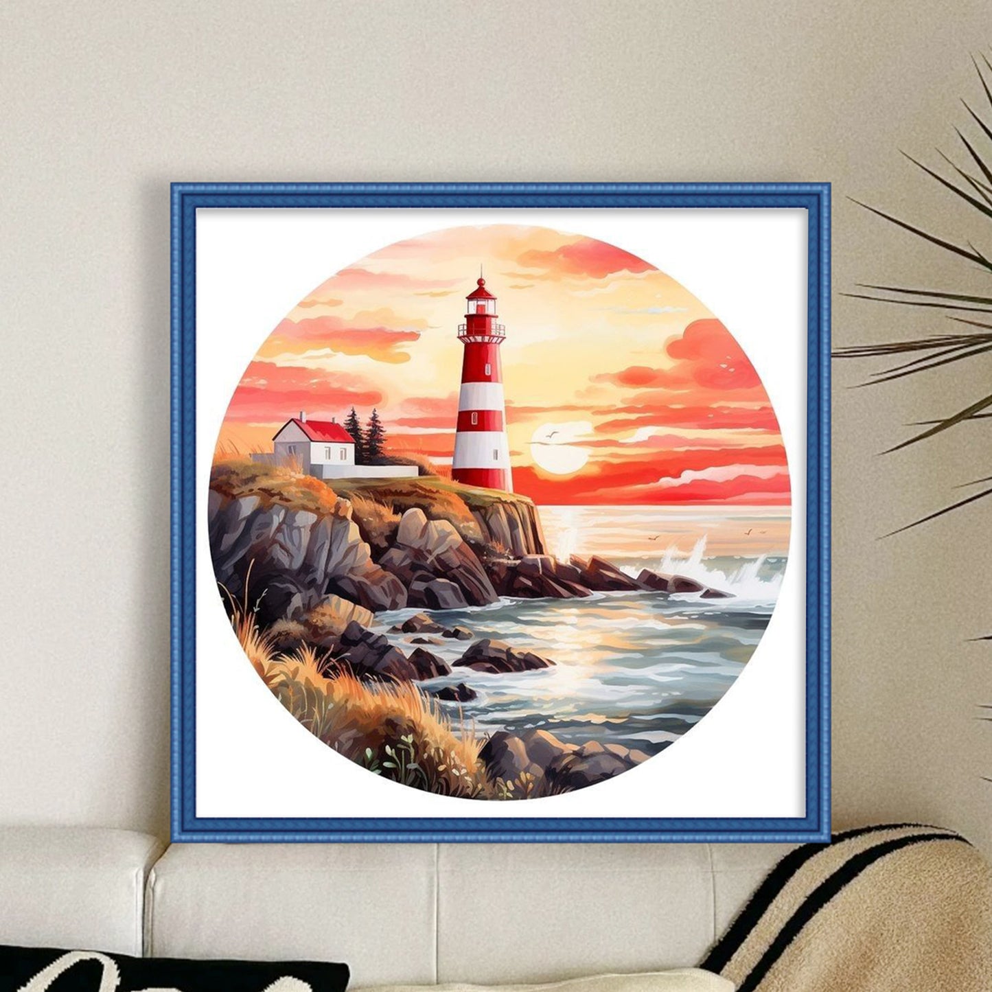 Lighthouse - Full 11CT Stamped Cross Stitch 40x40CM - Huacan