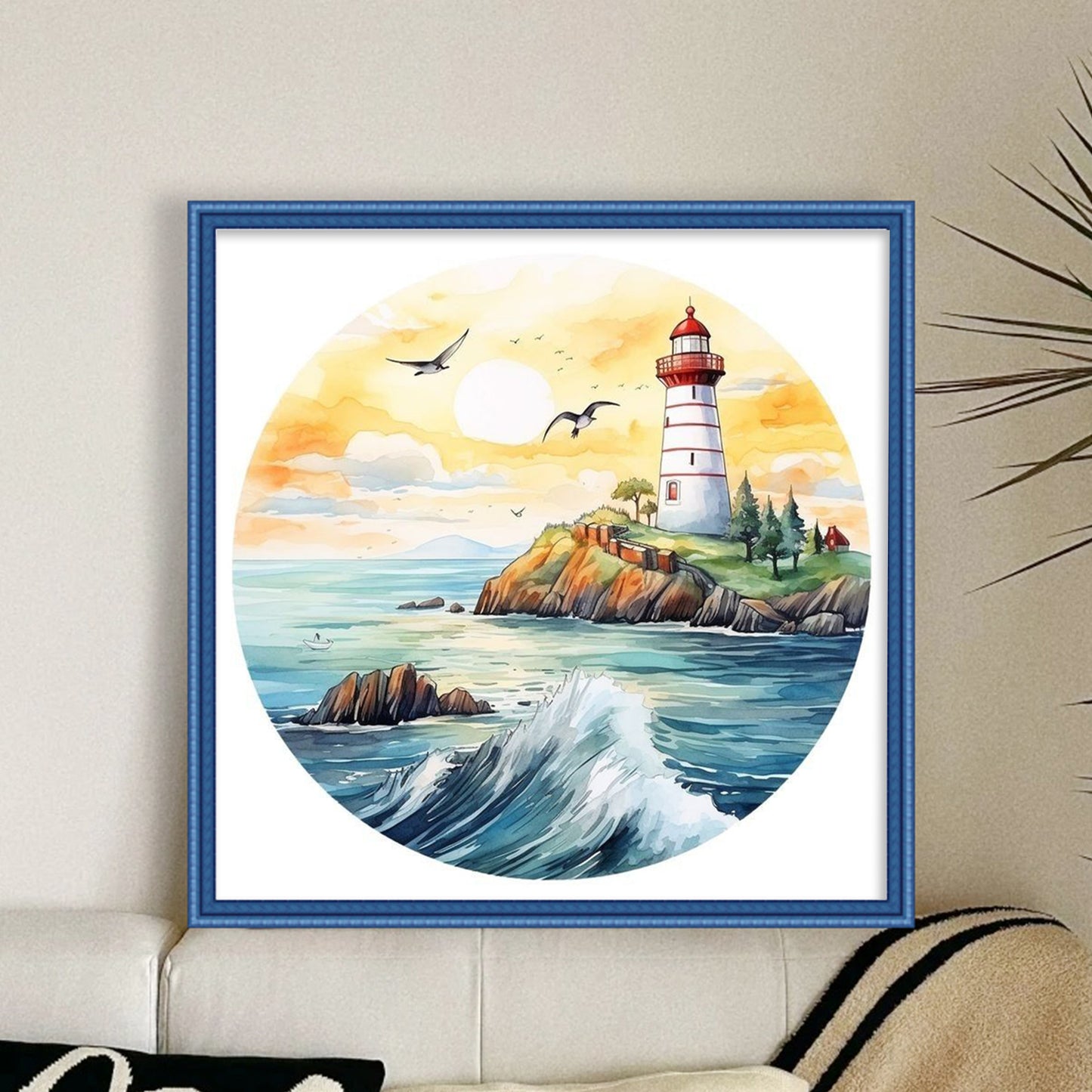 Lighthouse - Full 11CT Stamped Cross Stitch 40x40CM - Huacan