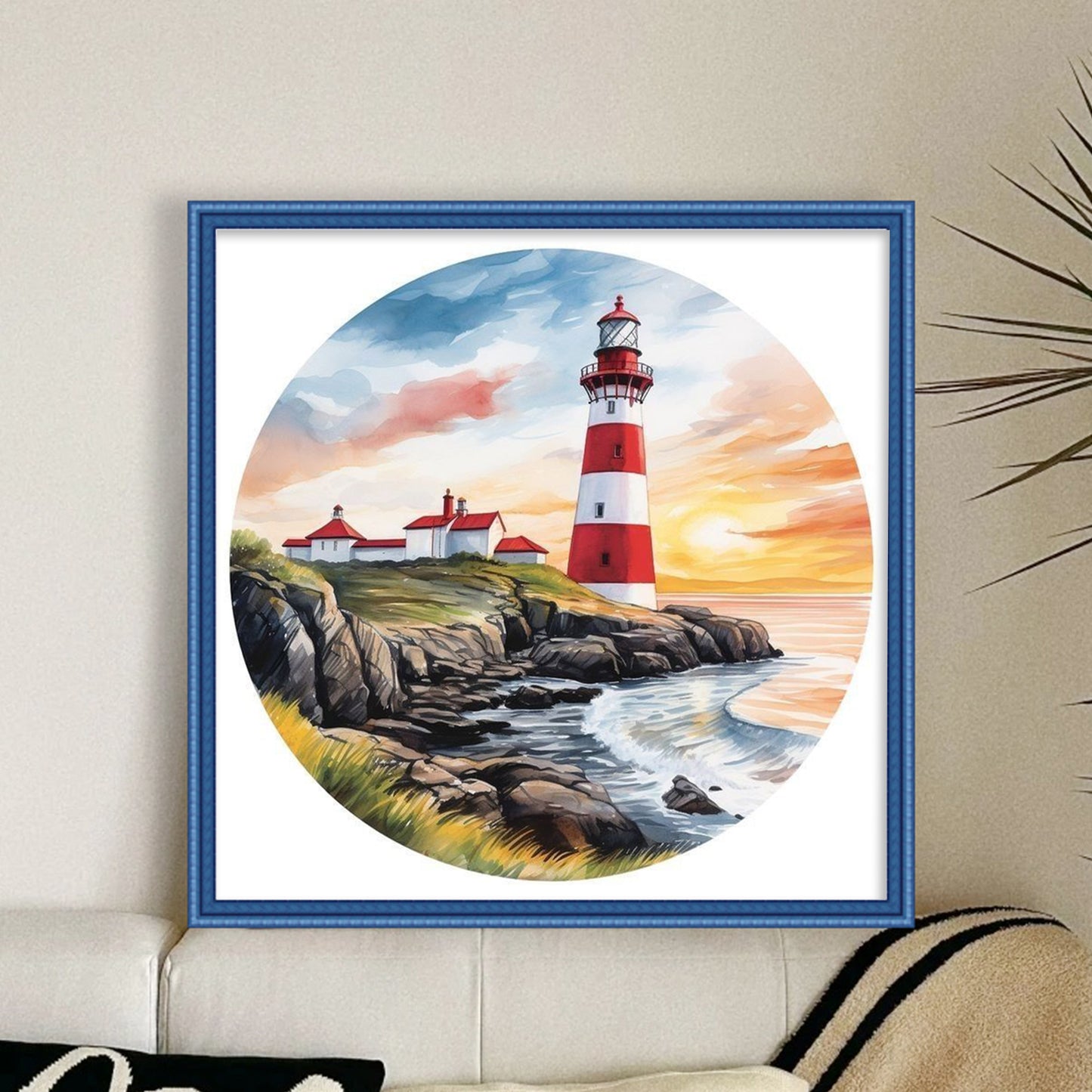 Lighthouse - Full 11CT Stamped Cross Stitch 40x40CM - Huacan