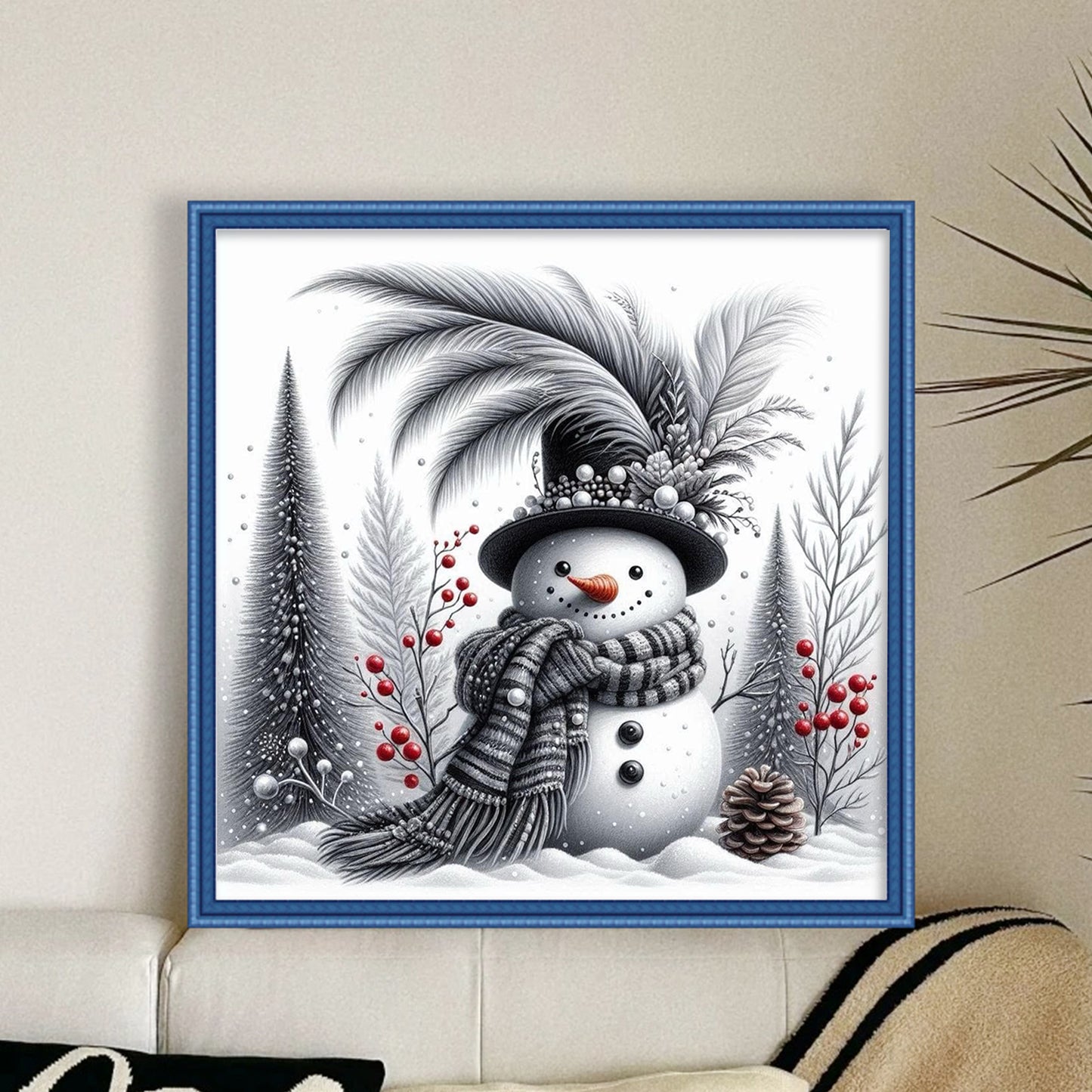 Snowman - Full 11CT Stamped Cross Stitch 40x40CM - Huacan