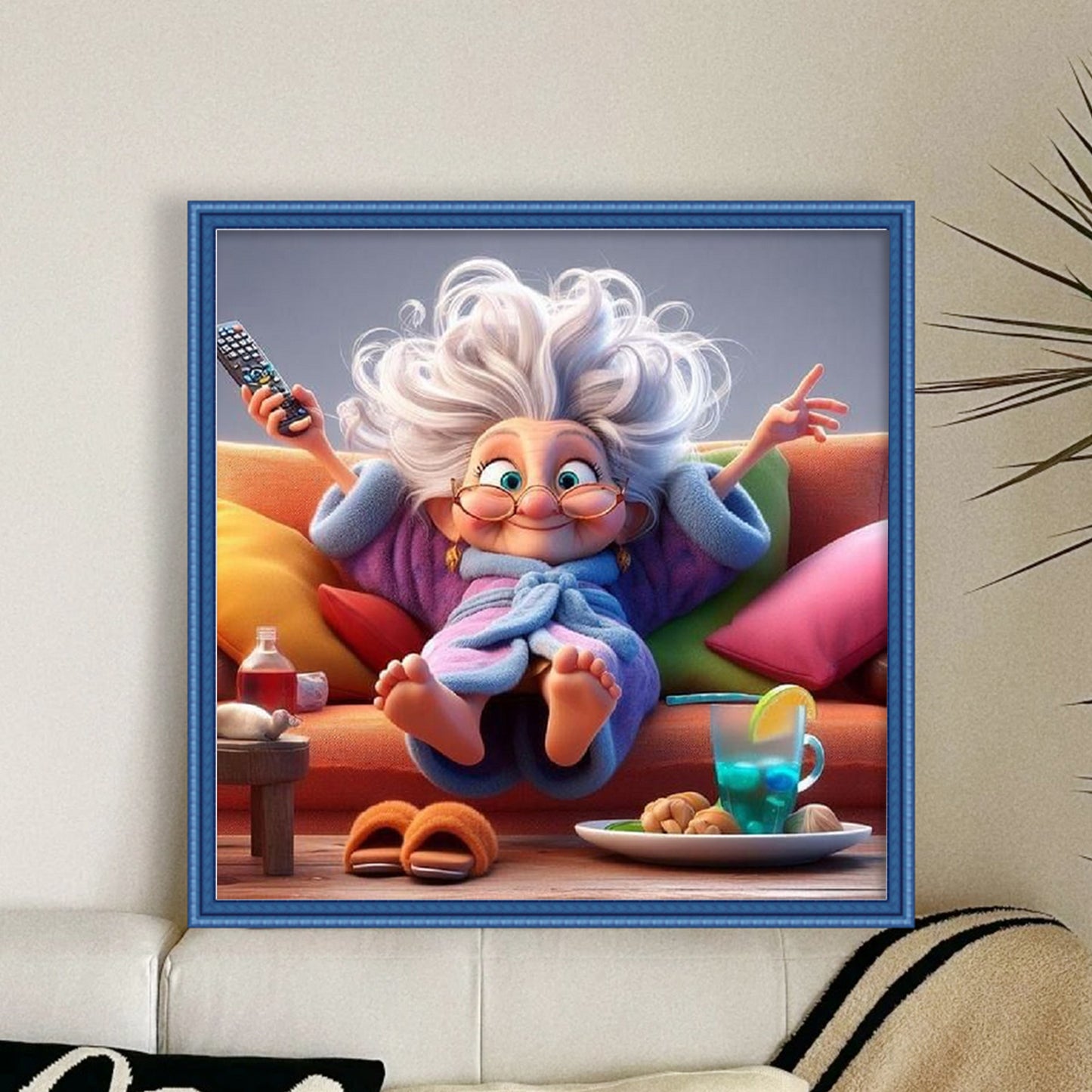 Funny Old Lady - Full 11CT Stamped Cross Stitch 45x45CM - Huacan