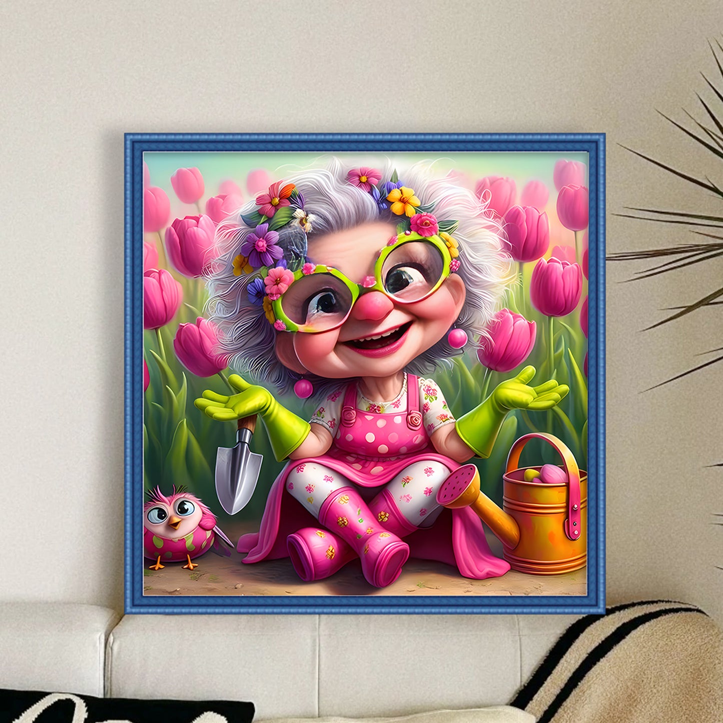 Funny Old Lady - Full 11CT Stamped Cross Stitch 45x45CM - Huacan
