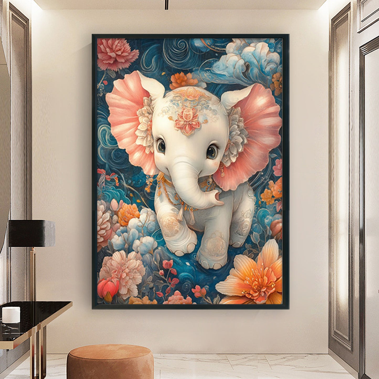 Lucky Elephant - Full 11CT Stamped Cross Stitch 50x70CM - Mona Lisa
