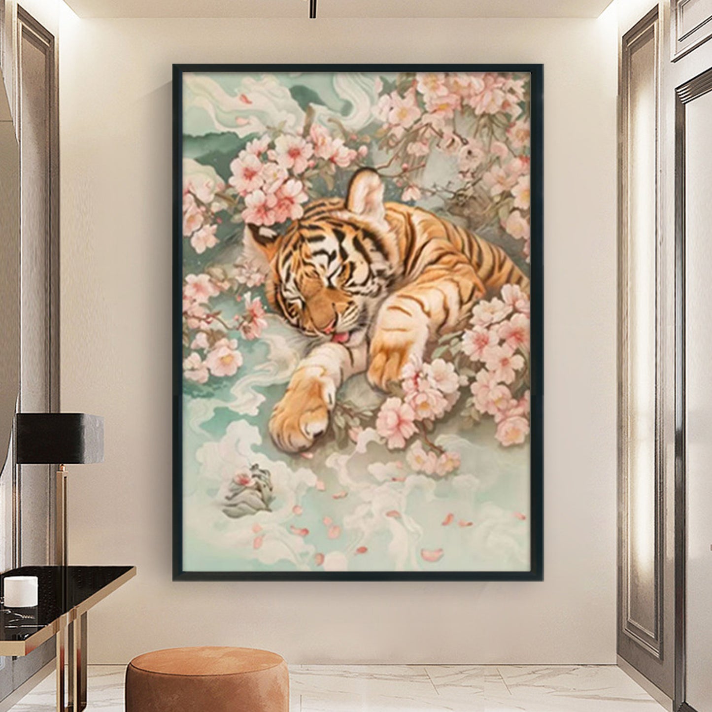 Peach Blossom Little Tiger - Full 11CT Stamped Cross Stitch 50x70CM - Mona Lisa
