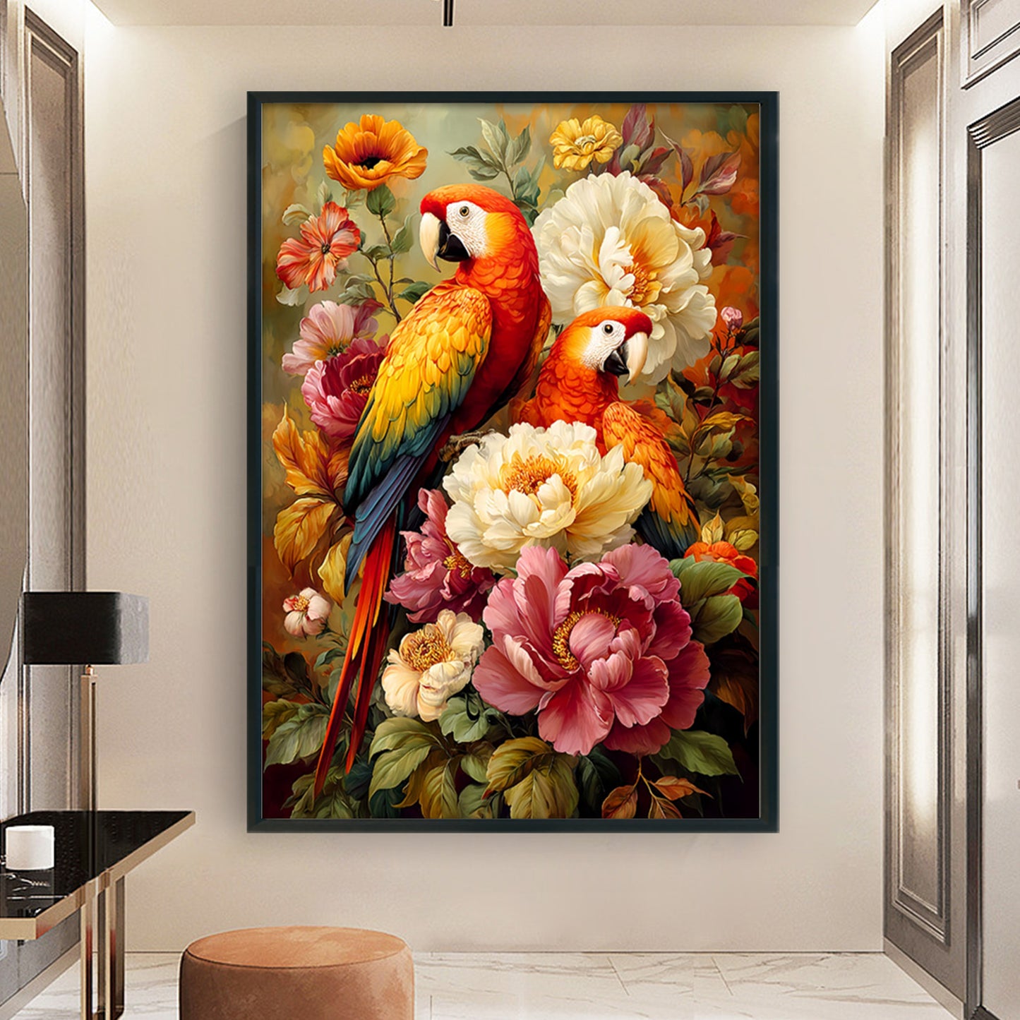 Parrot And Peony - Full 11CT Stamped Cross Stitch 50x70CM - Mona Lisa