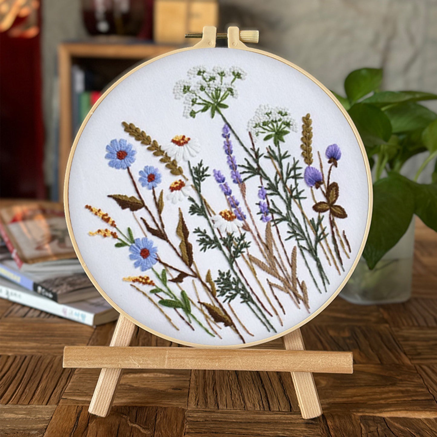 4PCS Plant Series - DIY Embroidery Cross Stitch Kit with Pattern Cotton Threads Needles Hoop 30x30CM/11.81x11.81in
