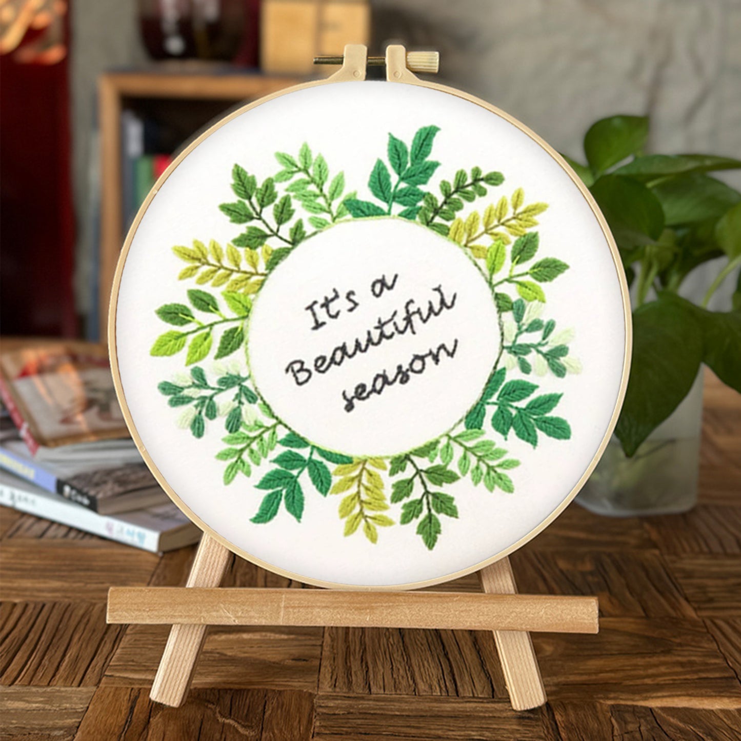 4PCS Flower Slogan - DIY Embroidery Cross Stitch Kit with Pattern Cotton Threads Needles Hoop 30x30CM/11.81x11.81in