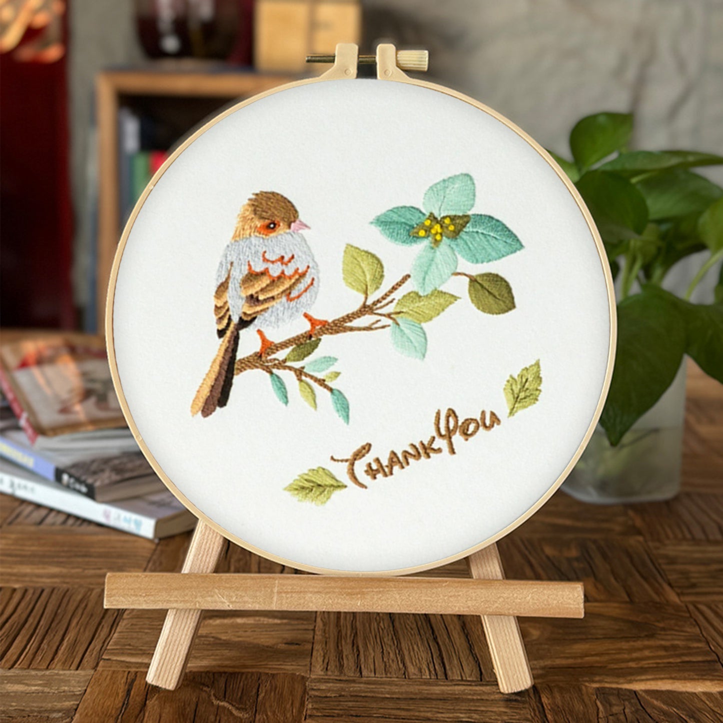 4PCS Flowers & Birds - DIY Embroidery Cross Stitch Kit with Pattern Cotton Threads Needles Hoop 30x30CM/11.81x11.81in
