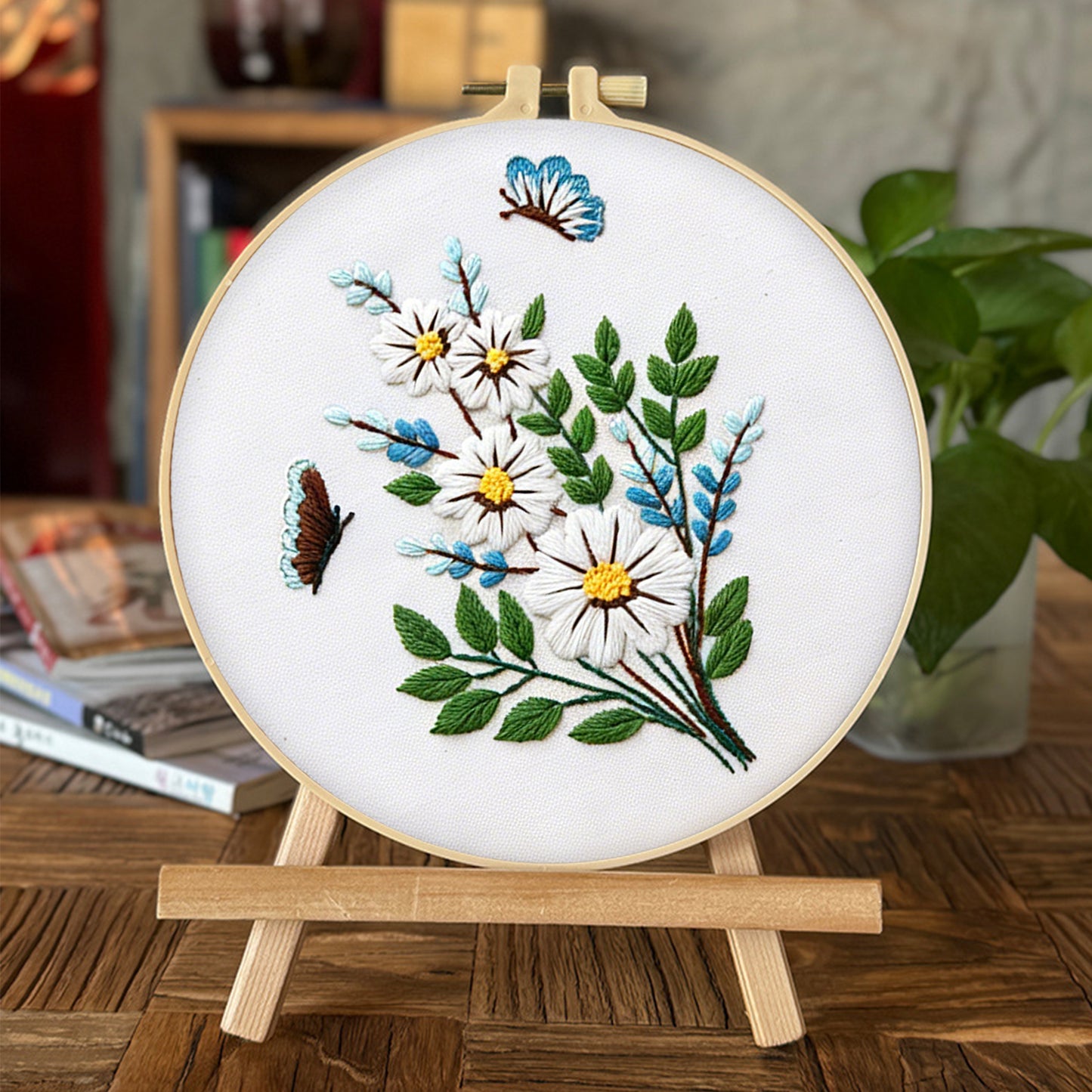 4PCS Daisy & Sunflower Bouquet - DIY Embroidery Cross Stitch Kit with Pattern Cotton Threads Needles Hoop 30x30CM/11.81x11.81in