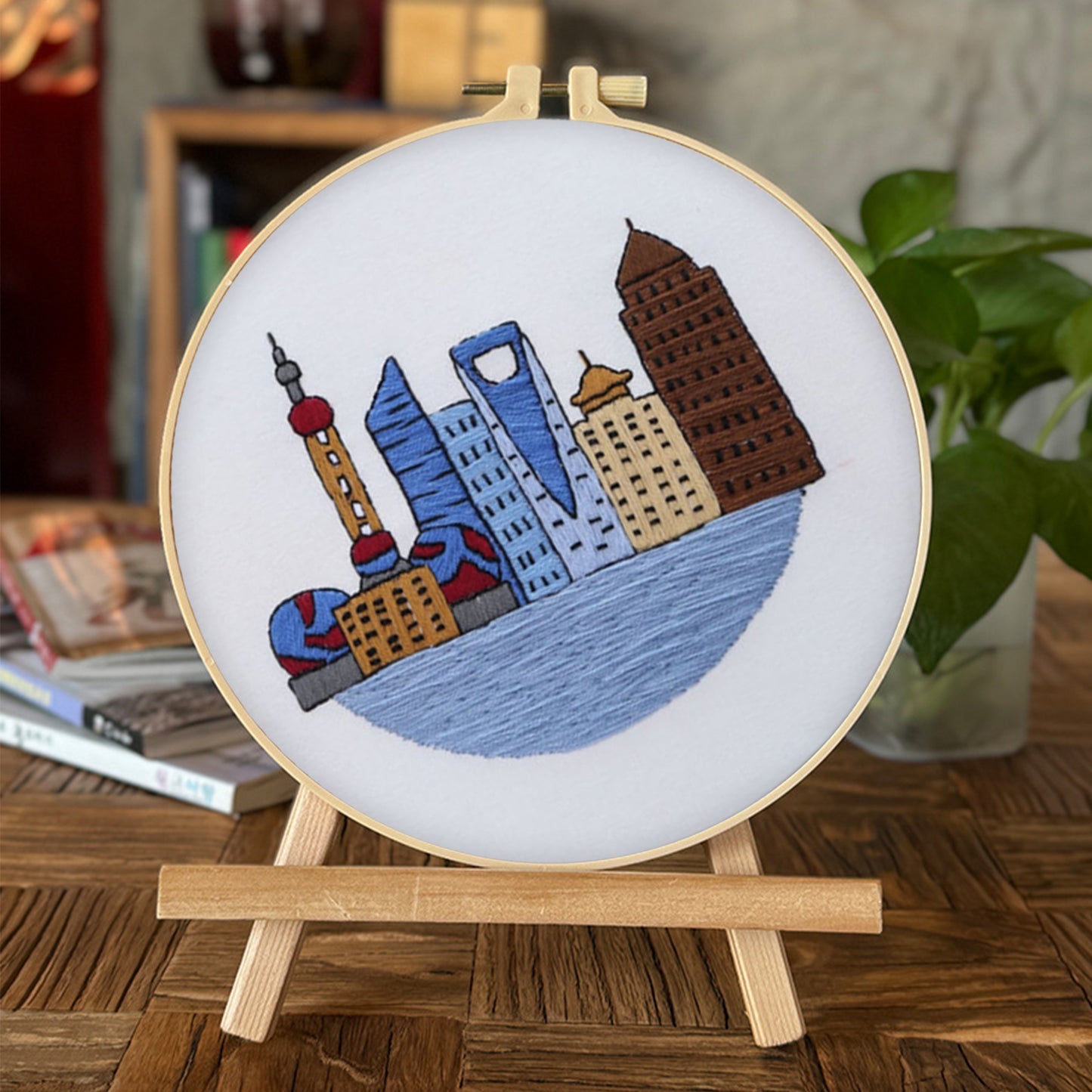 4PCS Characteristic Architecture - DIY Embroidery Cross Stitch Kit with Pattern Cotton Threads Needles Hoop 30x30CM/11.81x11.81in