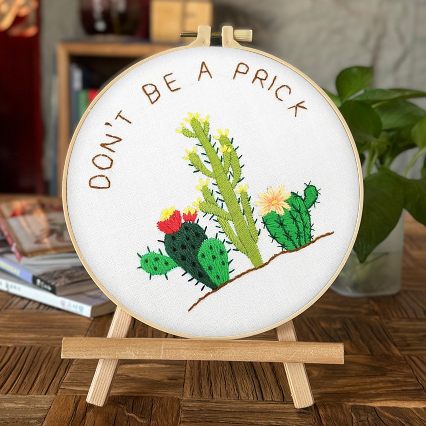 3PCS Cactus & Flowers - DIY Embroidery Cross Stitch Kit with Pattern Cotton Threads Needles Hoop 30x30CM/11.81x11.81in