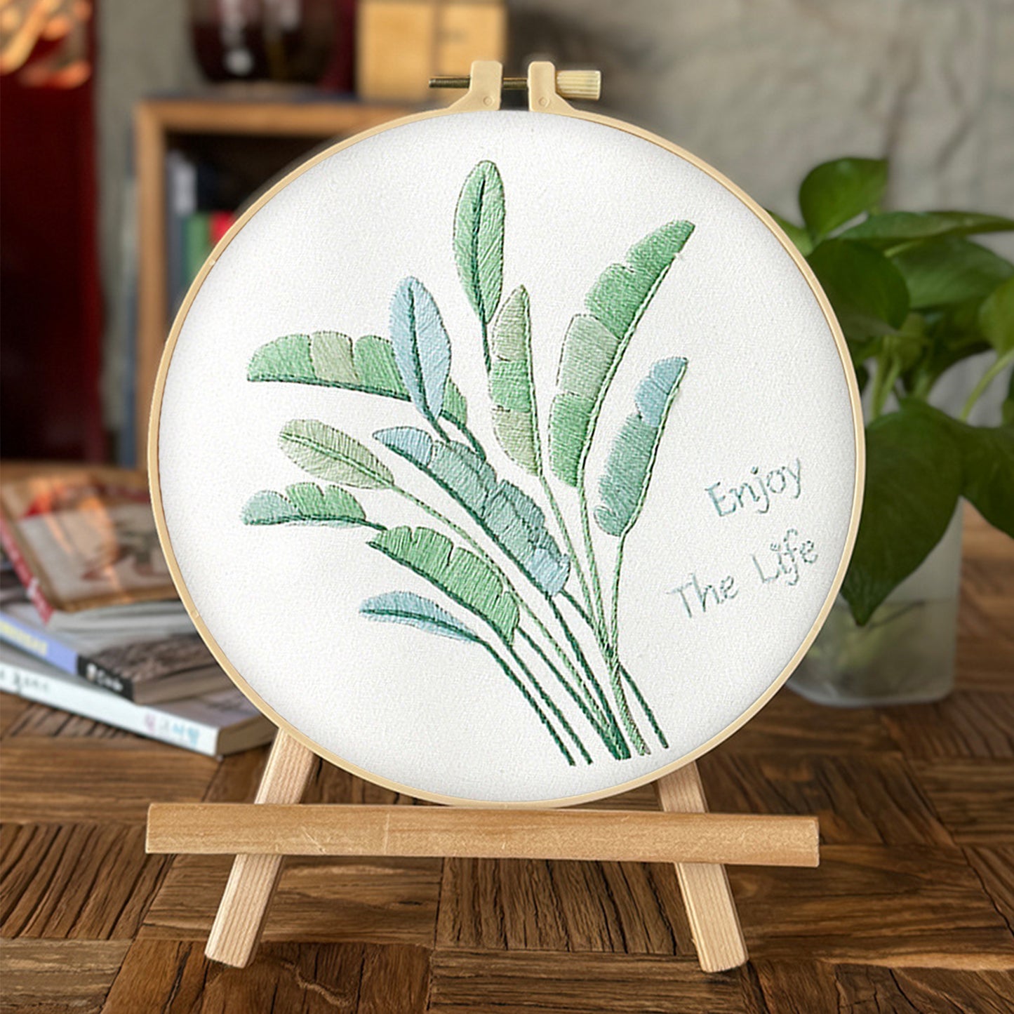 3PCS Green Plants - DIY Embroidery Cross Stitch Kit with Pattern Cotton Threads Needles Hoop 30x30CM/11.81x11.81in
