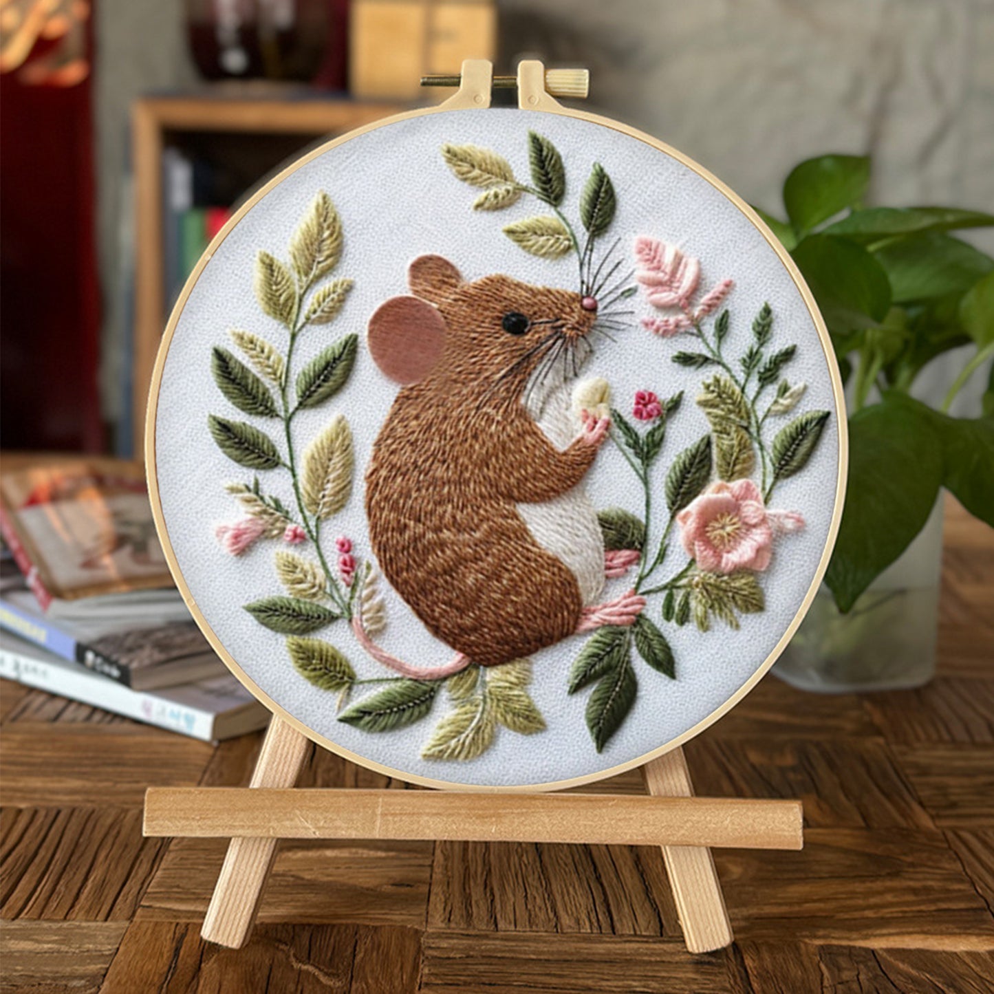 Mouse - DIY Embroidery Cross Stitch Kit with Pattern Cotton Threads Needles Hoop 30x30CM/11.81x11.81in