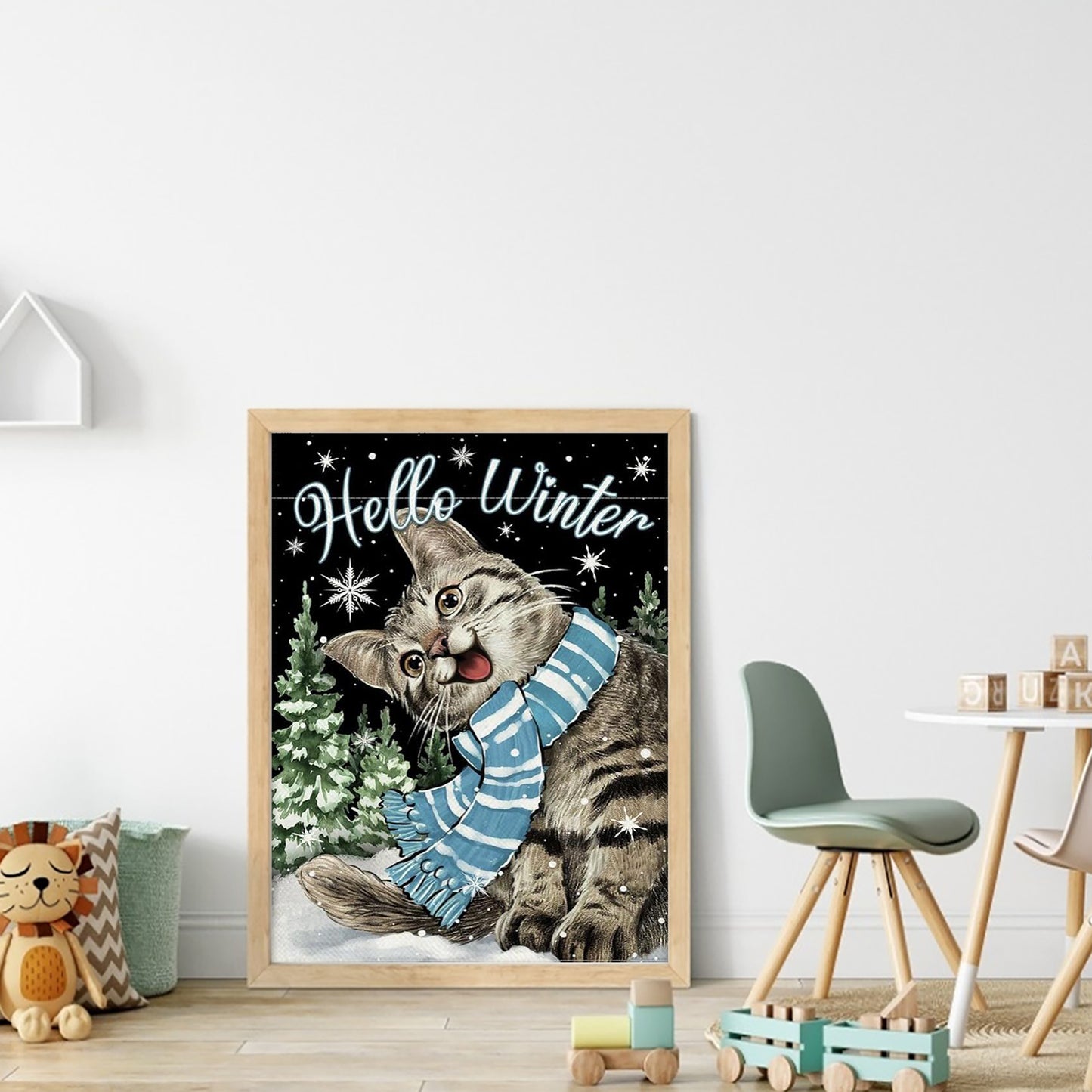 Winter Tabby Cat - Full 11CT Stamped Cross Stitch 40x55CM - Huacan