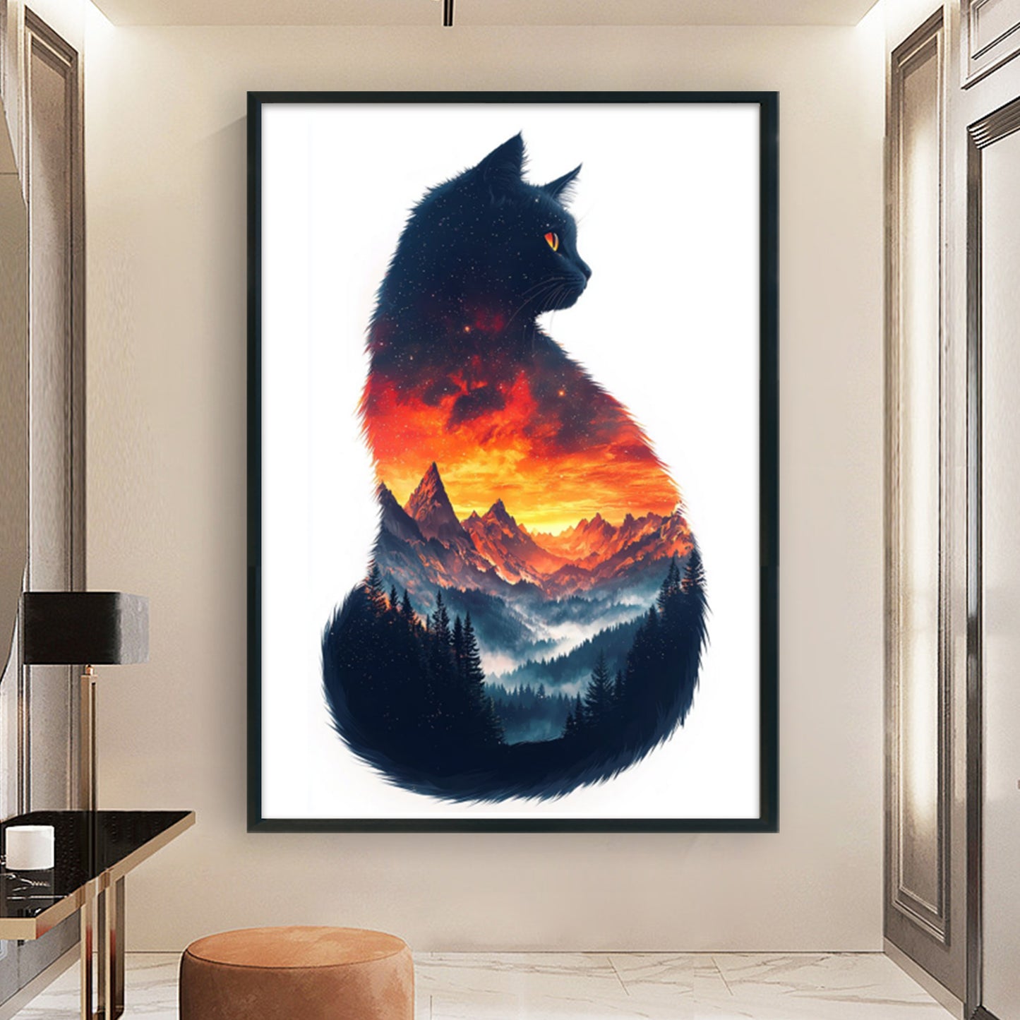 Silhouette - Cat - Full 11CT Stamped Cross Stitch 40x60CM - Huacan