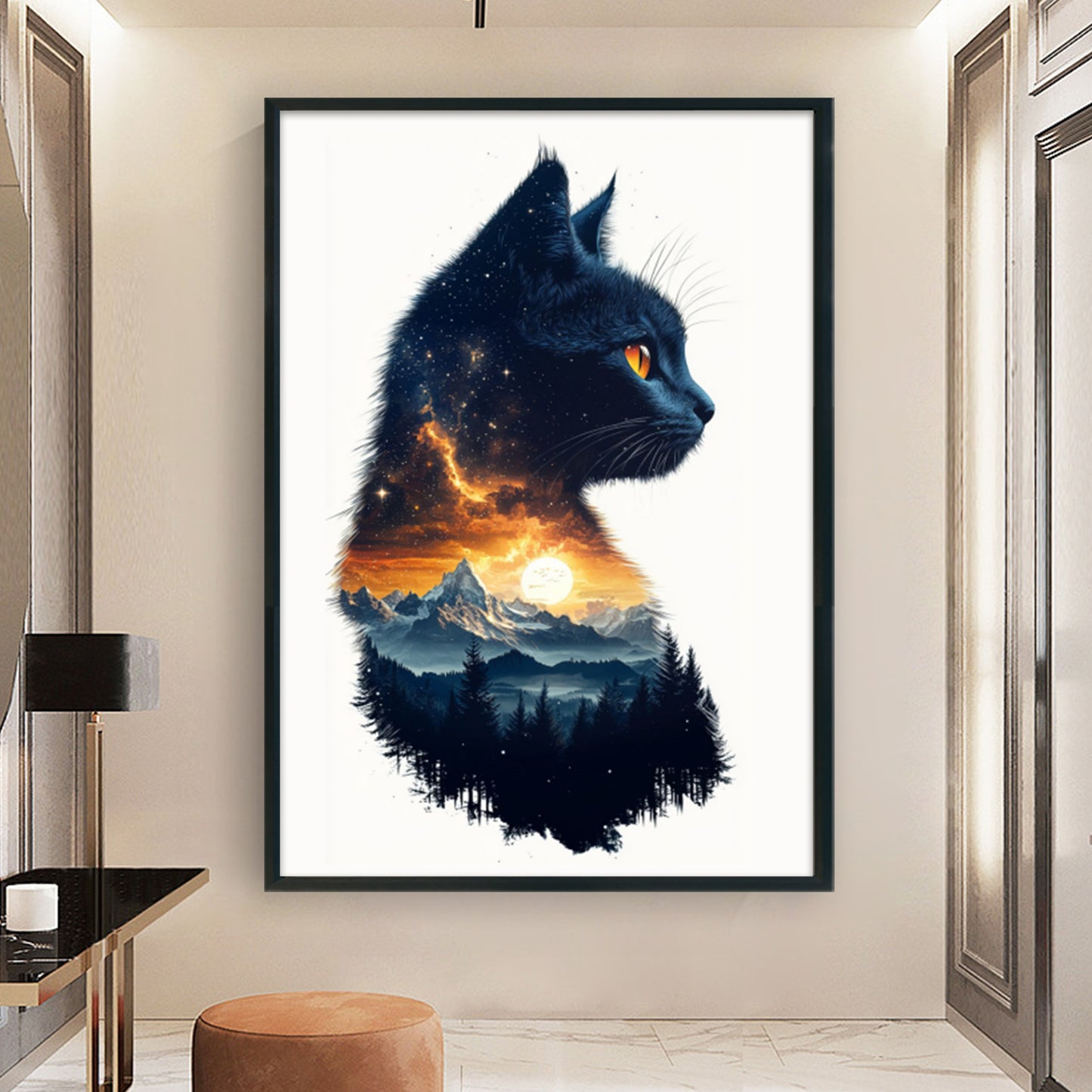Silhouette - Cat - Full 11CT Stamped Cross Stitch 40x60CM - Huacan