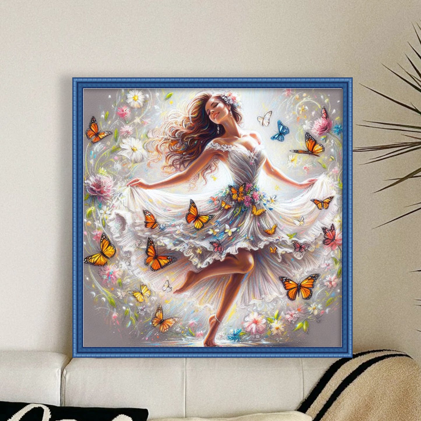 Butterfly And Girl - Full 11CT Stamped Cross Stitch 45x45CM - Huacan