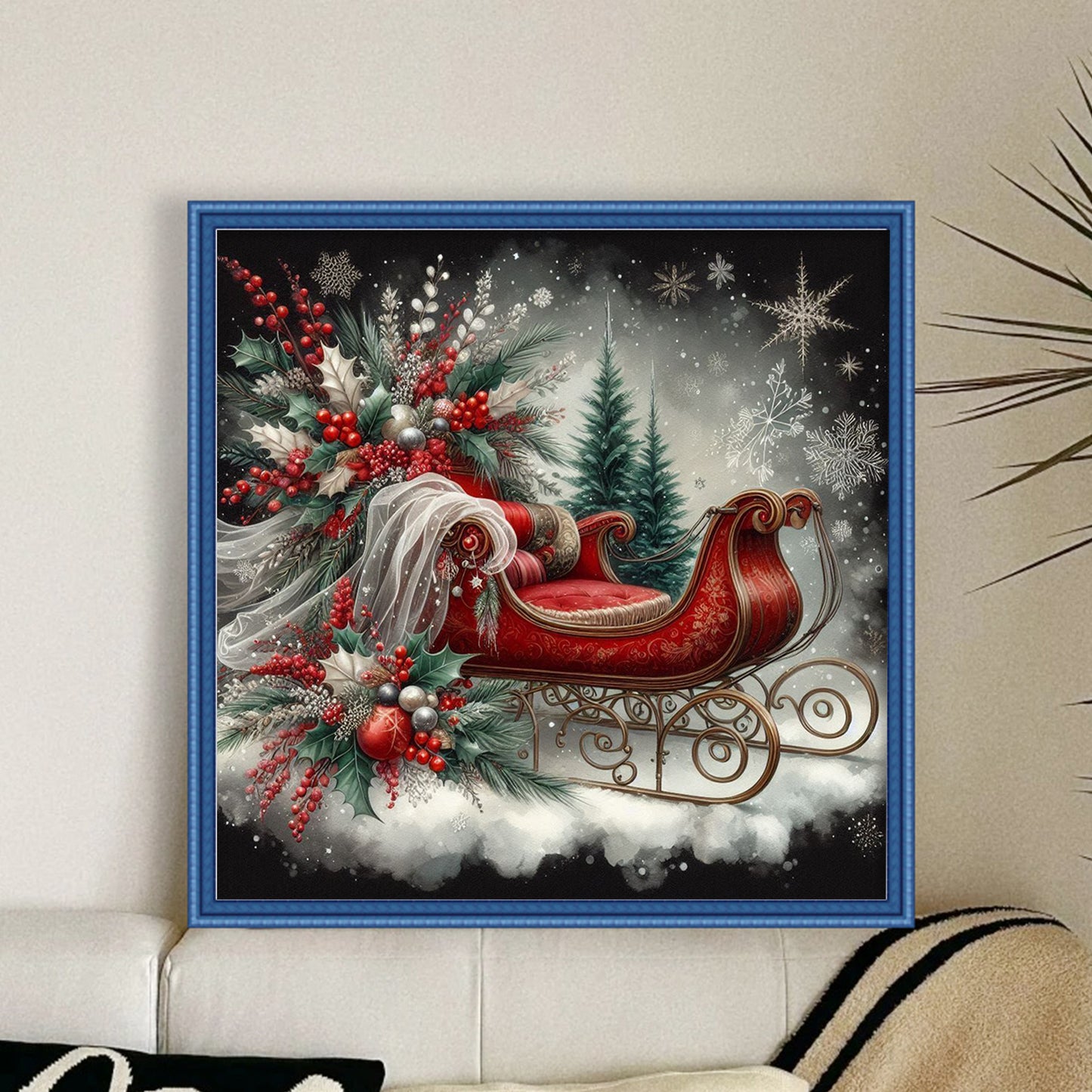 Christmas Sleigh - Full 11CT Counted Cross Stitch 45x45CM - Huacan