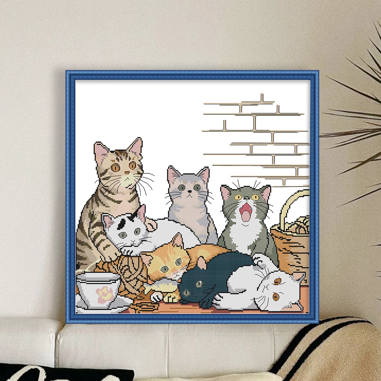 Seven Cats - Partial 14CT Stamped Cross Stitch 48x45CM - Joy Sunday Backstitch