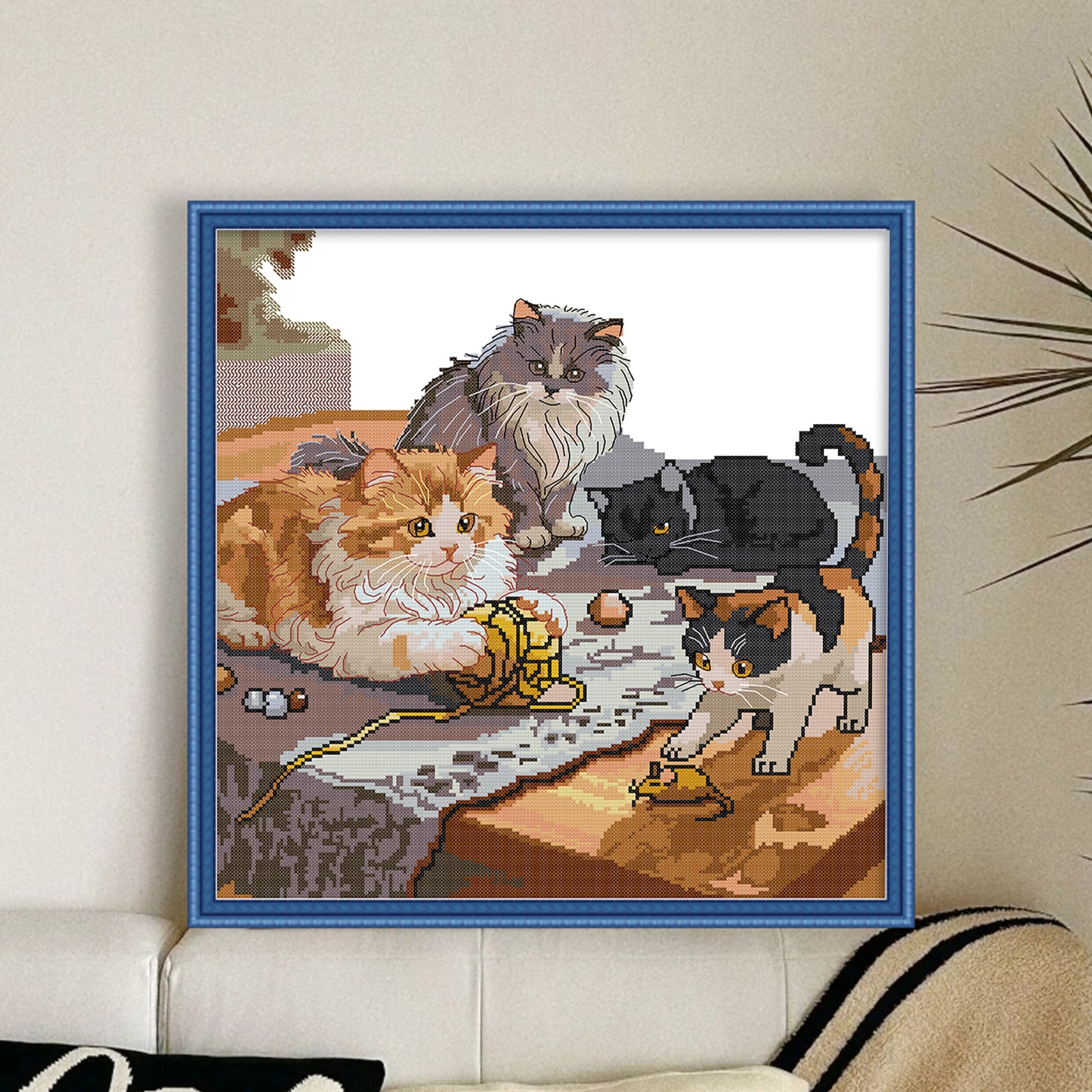 Four Cats - Partial 14CT Stamped Cross Stitch 42x42CM - Joy Sunday Backstitch