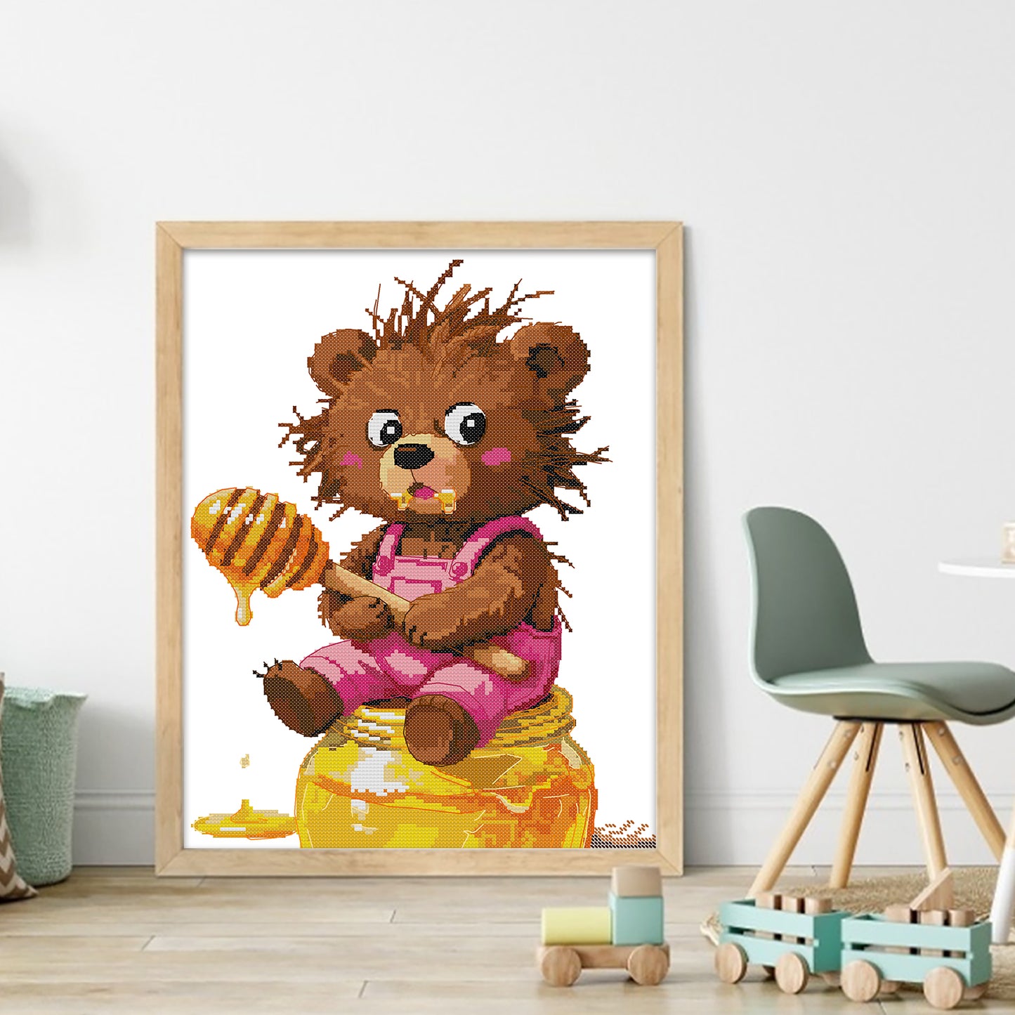 Honey-Loving Bear - Partial 14CT Stamped Cross Stitch 31x38CM - Joy Sunday Backstitch