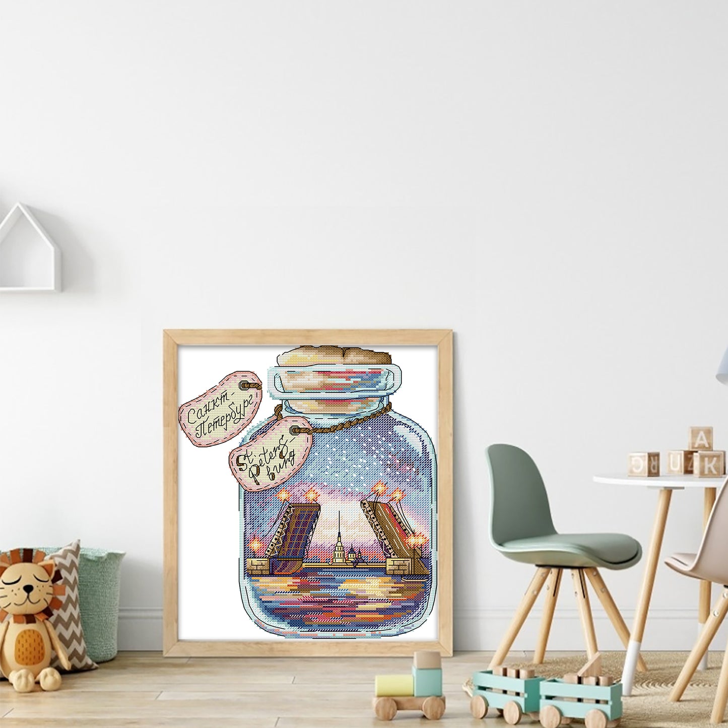 Seattle In A Bottle - Partial 14CT Stamped Cross Stitch 26x30CM - Joy Sunday Backstitch