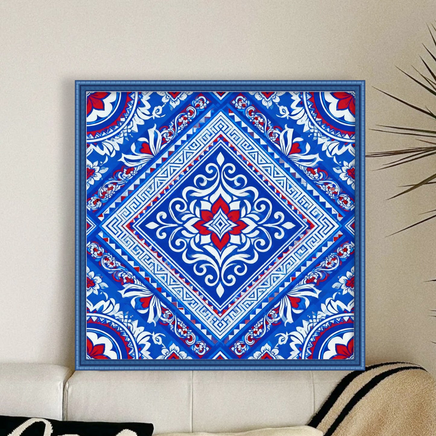Blue And White Pattern - Full 11CT Stamped Cross Stitch 45x45CM - Huacan