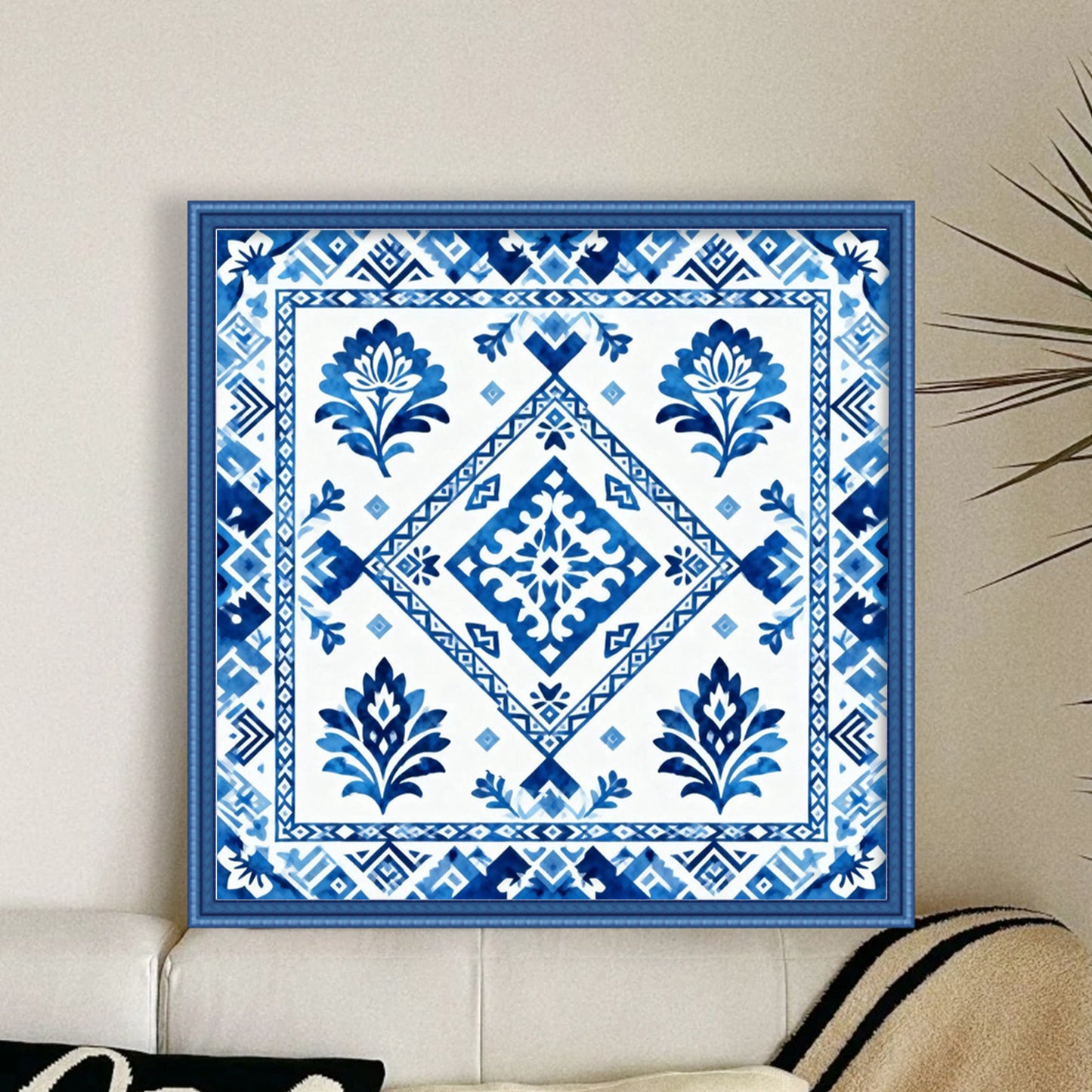 Blue And White Pattern - Full 11CT Stamped Cross Stitch 45x45CM - Huacan