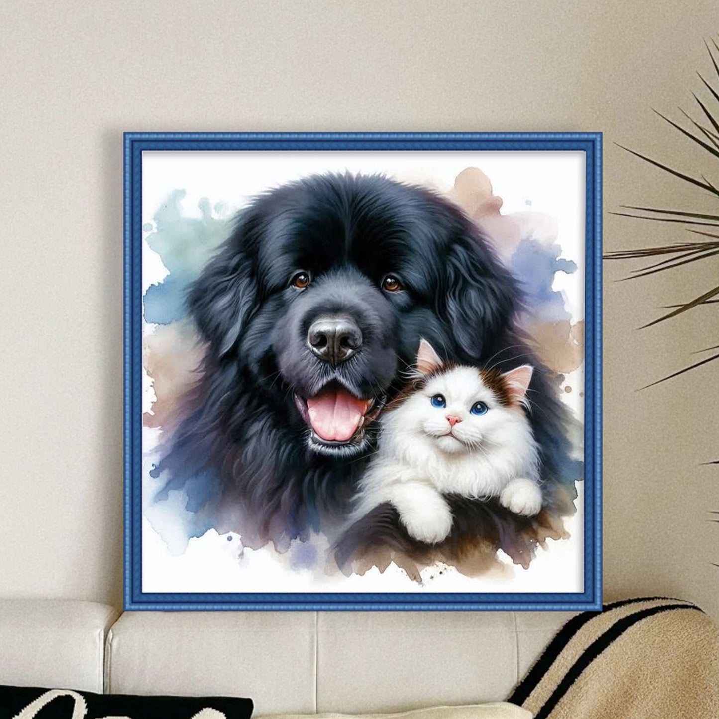 Newfoundl-Dog And And Ragdoll Cat - Full 11CT Stamped Cross Stitch 40x40CM - Huacan