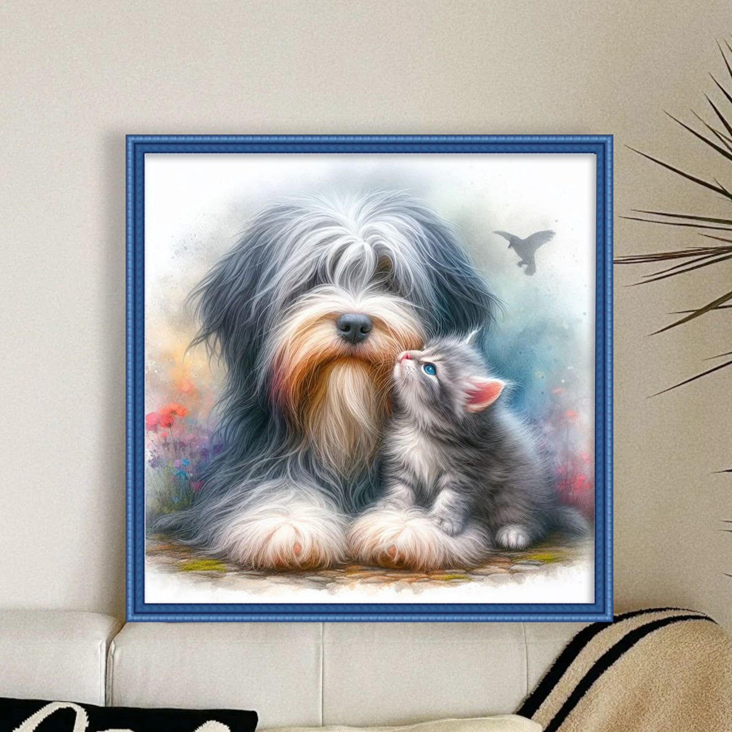 Shepherd Dog And British Shorthair - Full 11CT Stamped Cross Stitch 40x40CM - Huacan