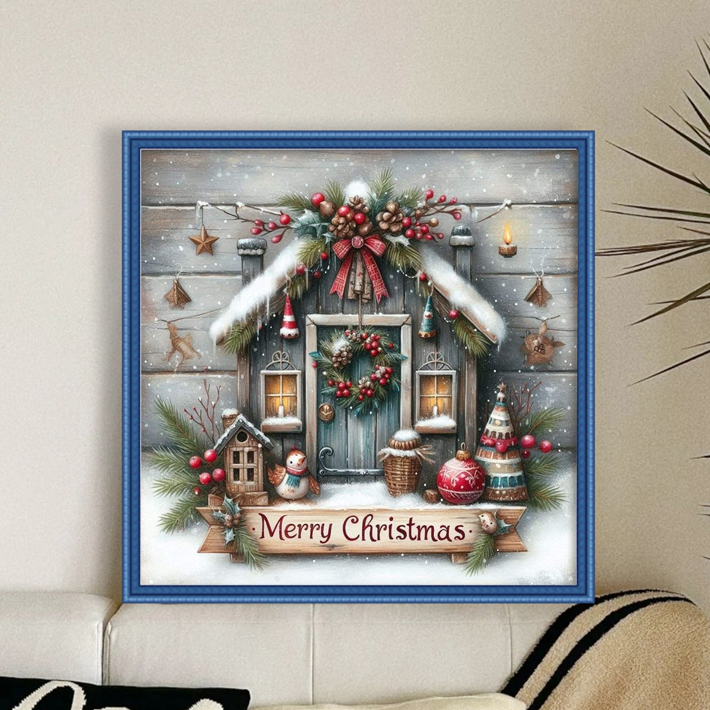 Christmas Hut - Full 11CT Stamped Cross Stitch 45x45CM - Huacan