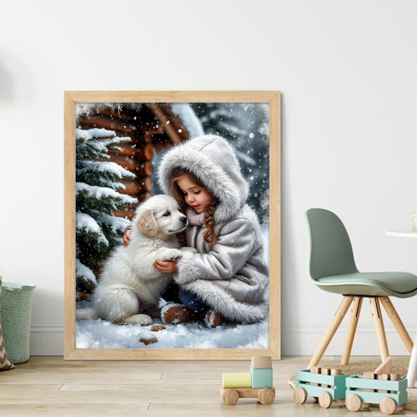 Girl And Labrador-Dog - Full 11CT Stamped Cross Stitch 40x50CM - Huacan