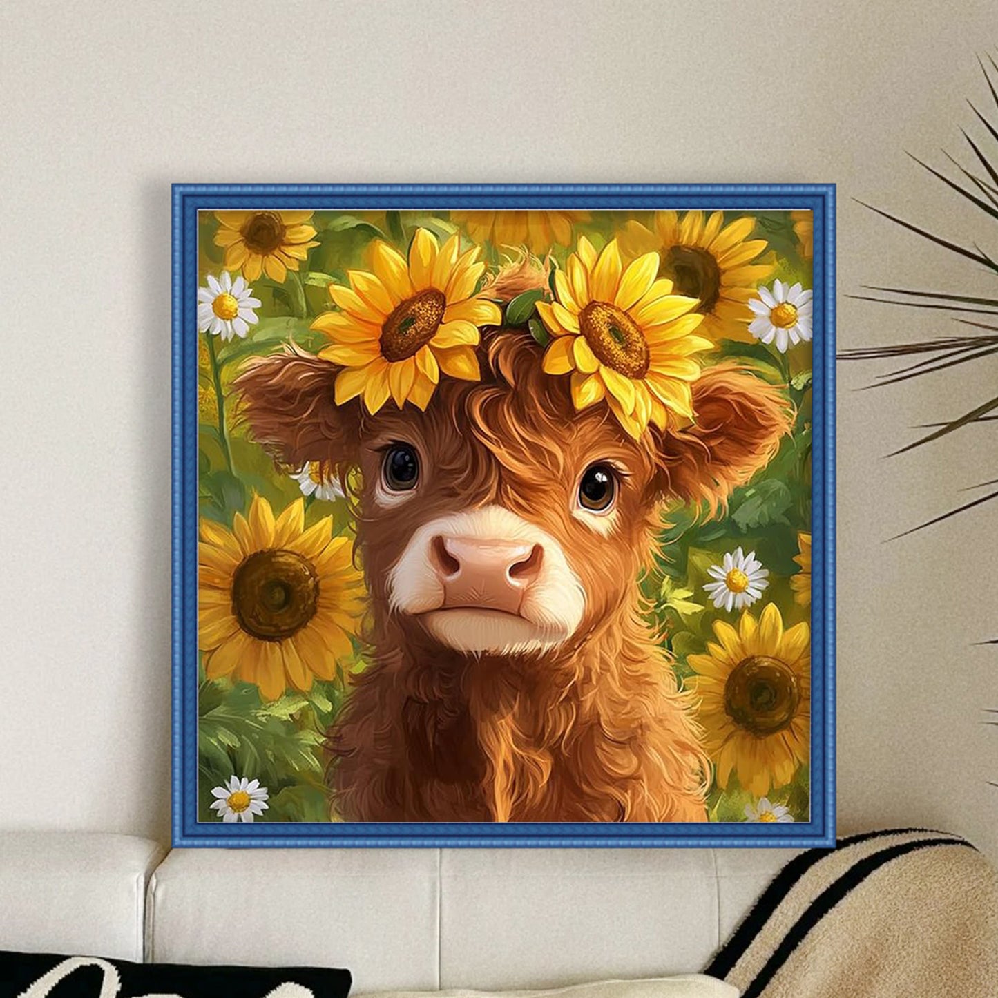 Sunflower Yak - Full 11CT Stamped Cross Stitch 40x40CM - Huacan