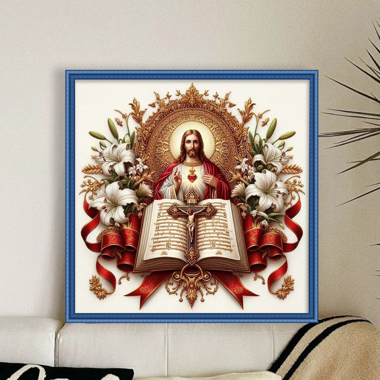 Jesus And Bible - Full 11CT Stamped Cross Stitch 45x45CM - Huacan